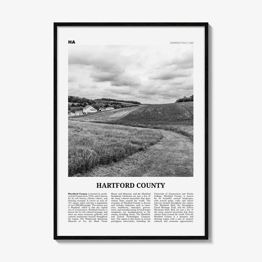 Hartford County Print Black and White, Hartford County Wall Art, Hartford County Poster, Hartford Photo, Hartford Wall Décor, Hartford Map