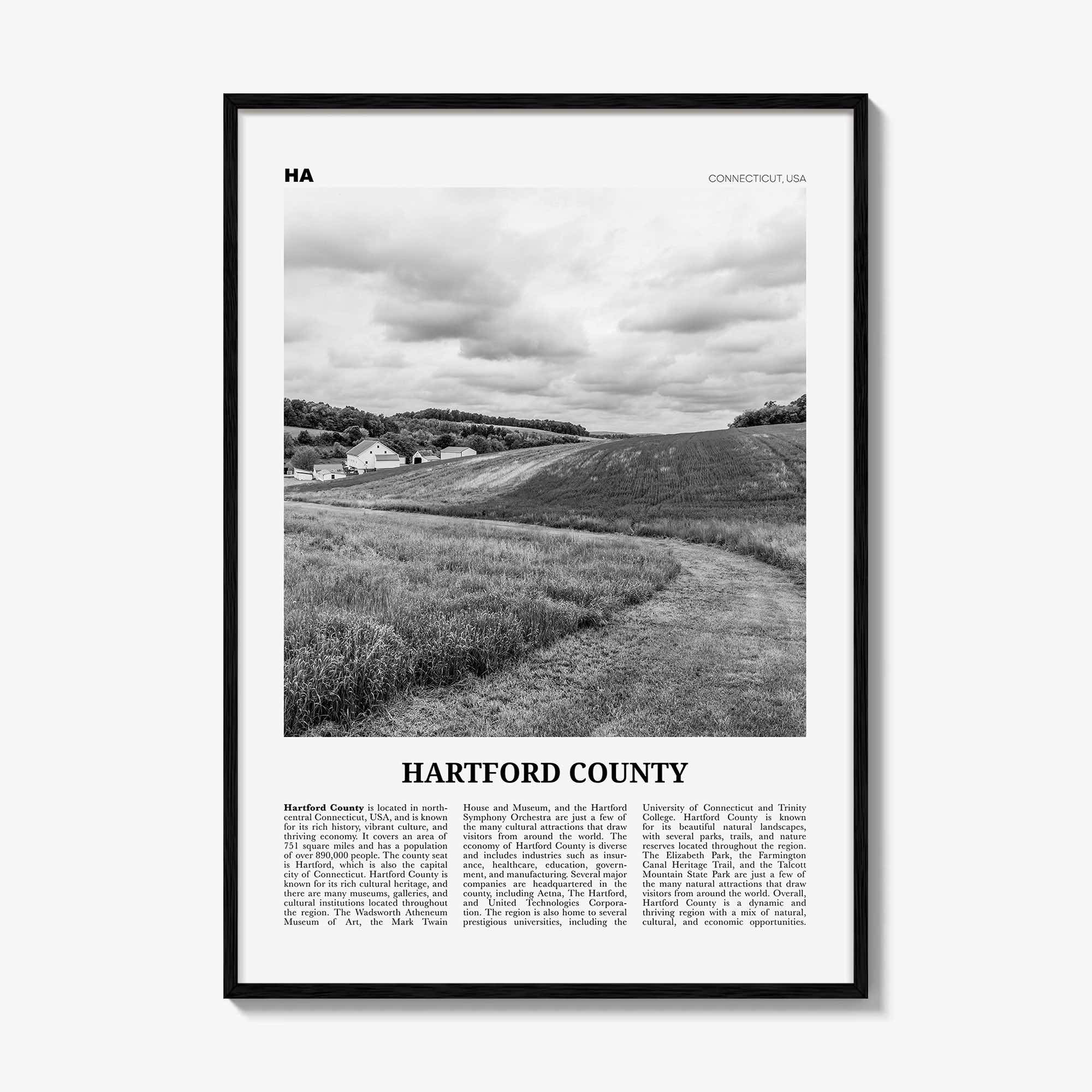 Hartford County Print Black and White, Hartford County Wall Art, Hartford County Poster, Hartford Photo, Hartford Wall Décor, Hartford Map