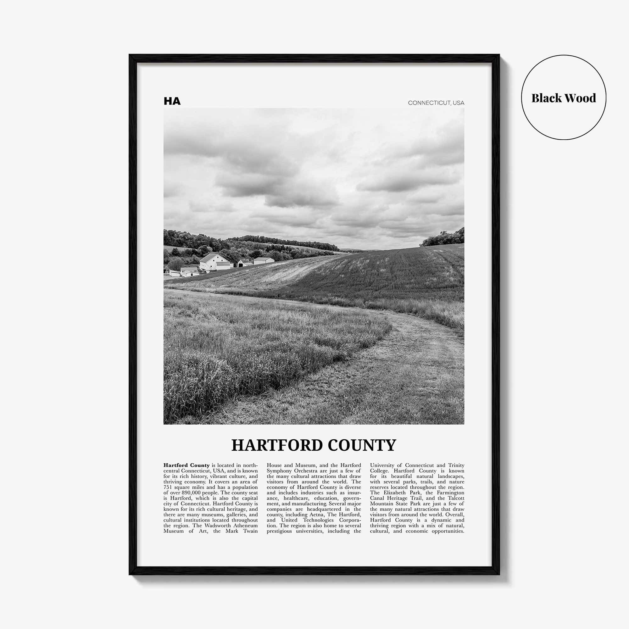 Hartford County Print Black and White, Hartford County Wall Art, Hartford County Poster, Hartford Photo, Hartford Wall Décor, Hartford Map