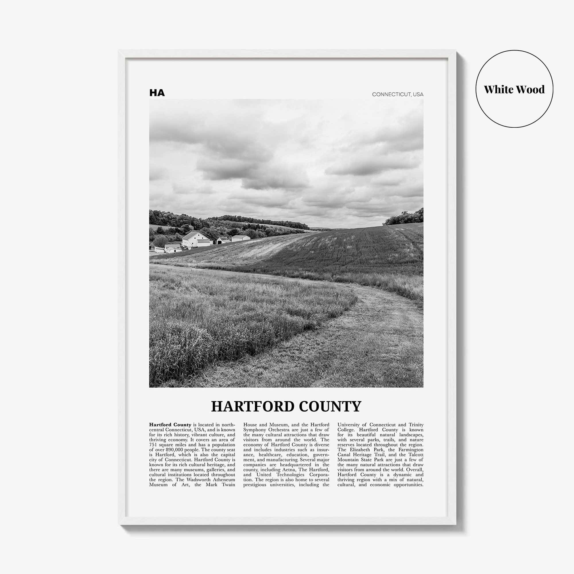 Hartford County Print Black and White, Hartford County Wall Art, Hartford County Poster, Hartford Photo, Hartford Wall Décor, Hartford Map