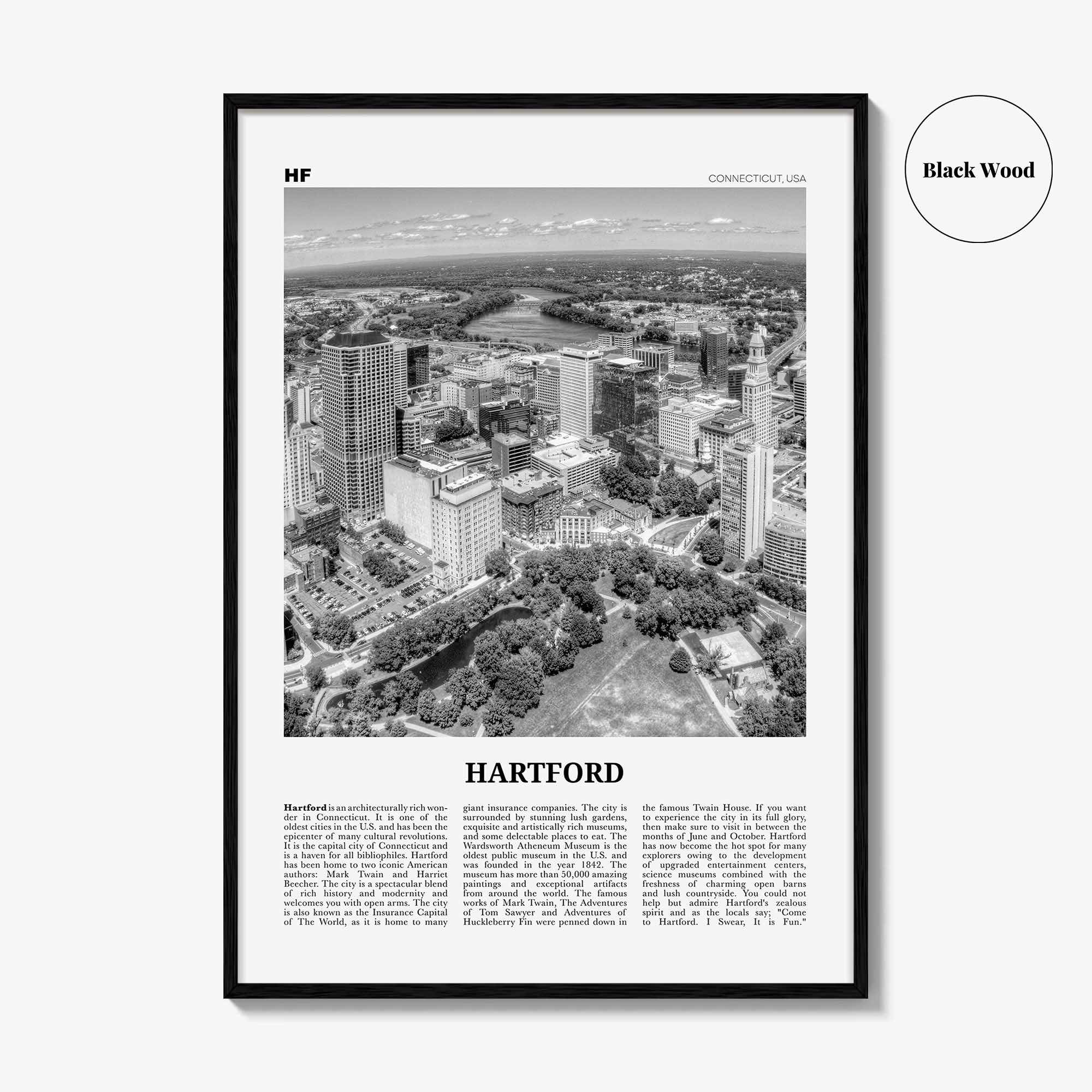 Hartford Print Black and White, Hartford Wall Art, Hartford Poster, Hartford Photo, Connecticut, USA, United States, North America