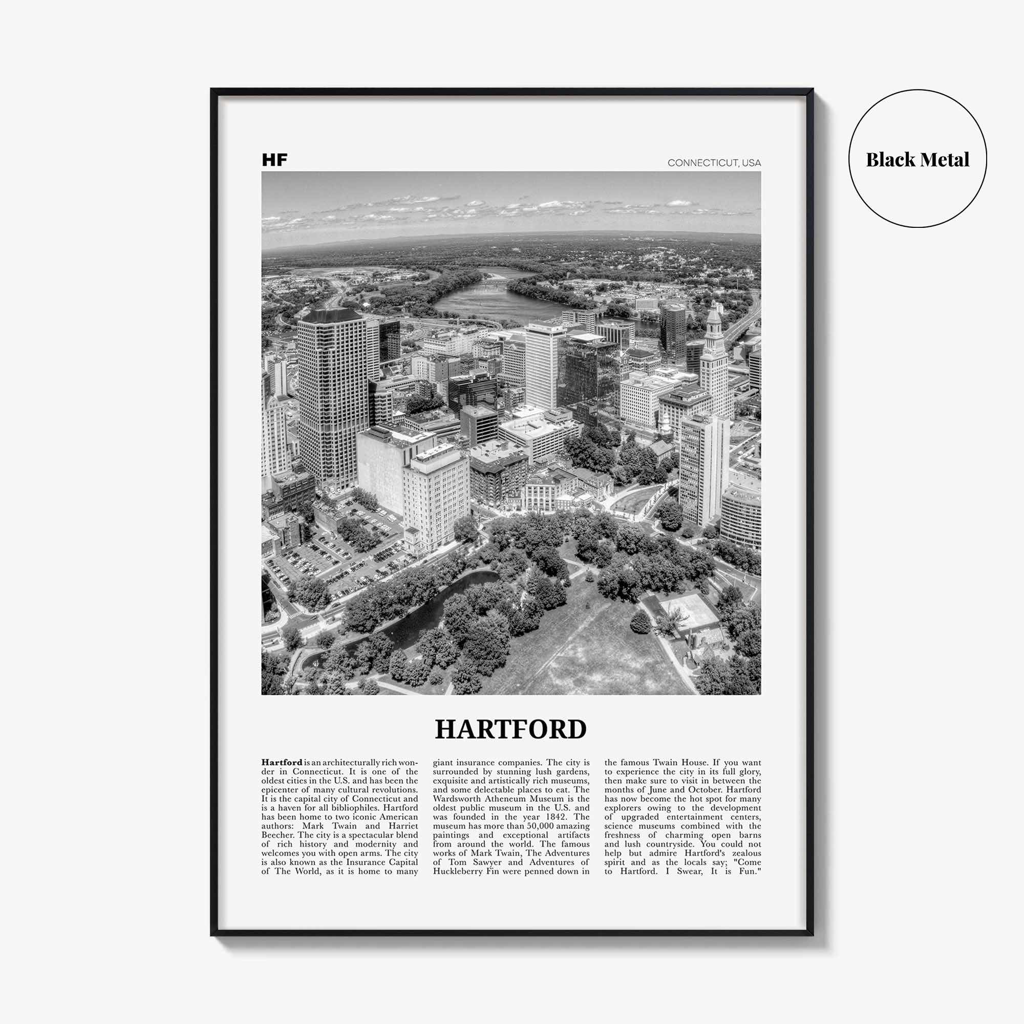 Hartford Print Black and White, Hartford Wall Art, Hartford Poster, Hartford Photo, Connecticut, USA, United States, North America