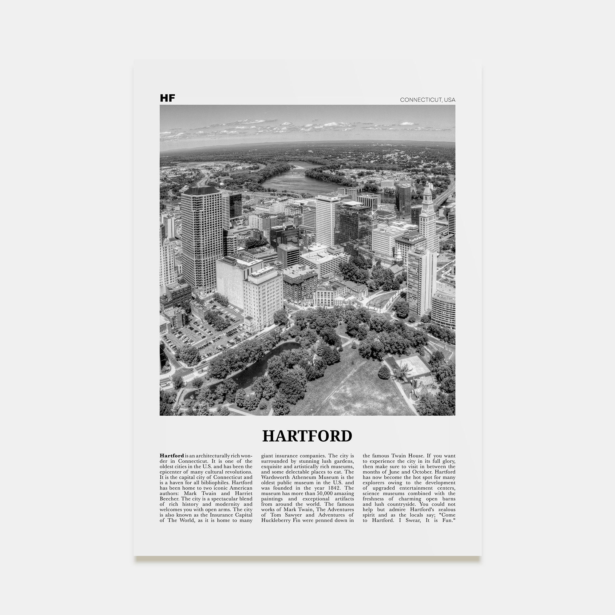 Hartford Travel B&W Poster