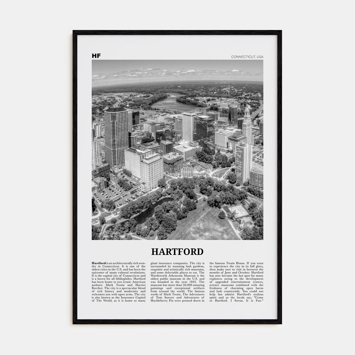 Hartford Travel B&W Poster
