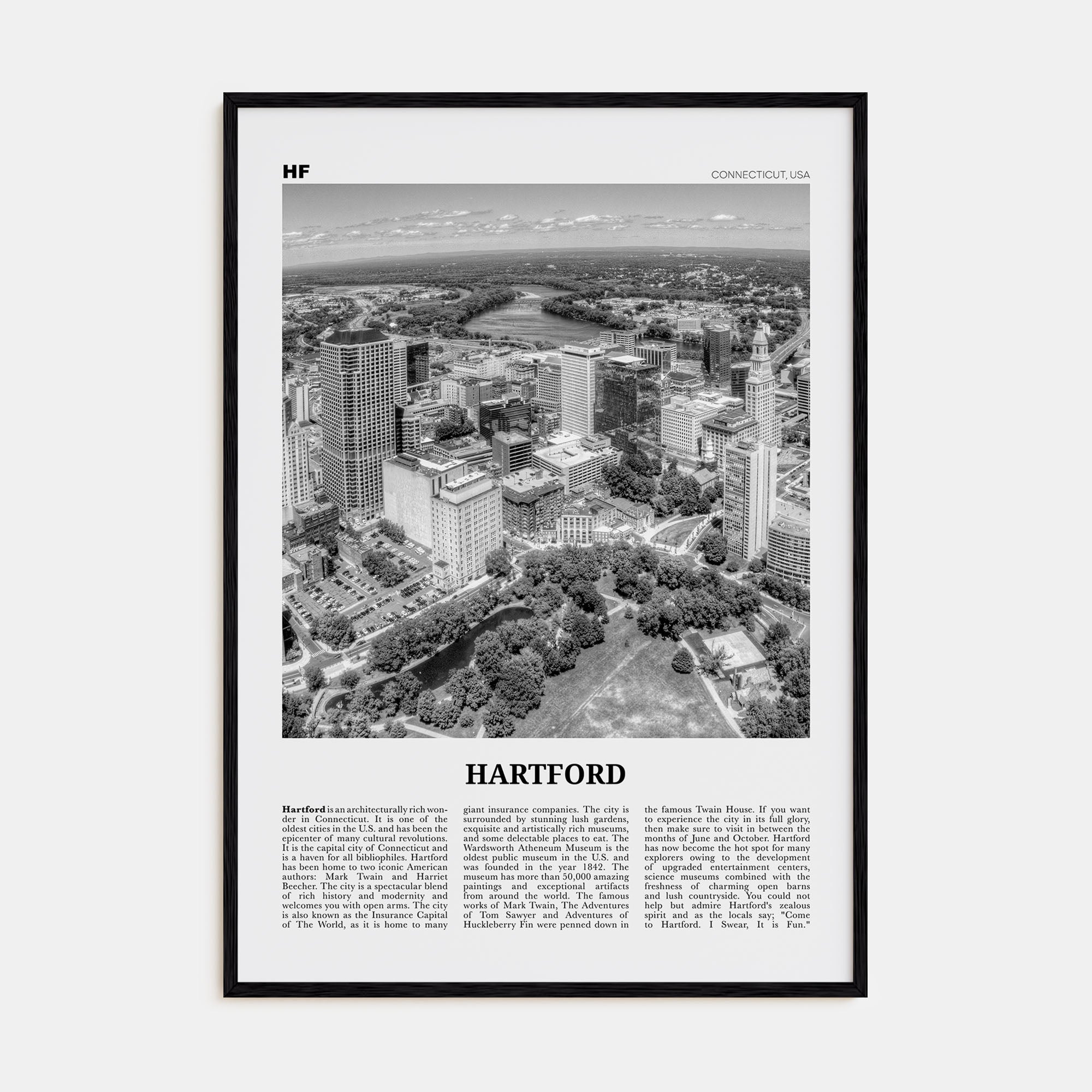 Hartford Travel B&W Poster