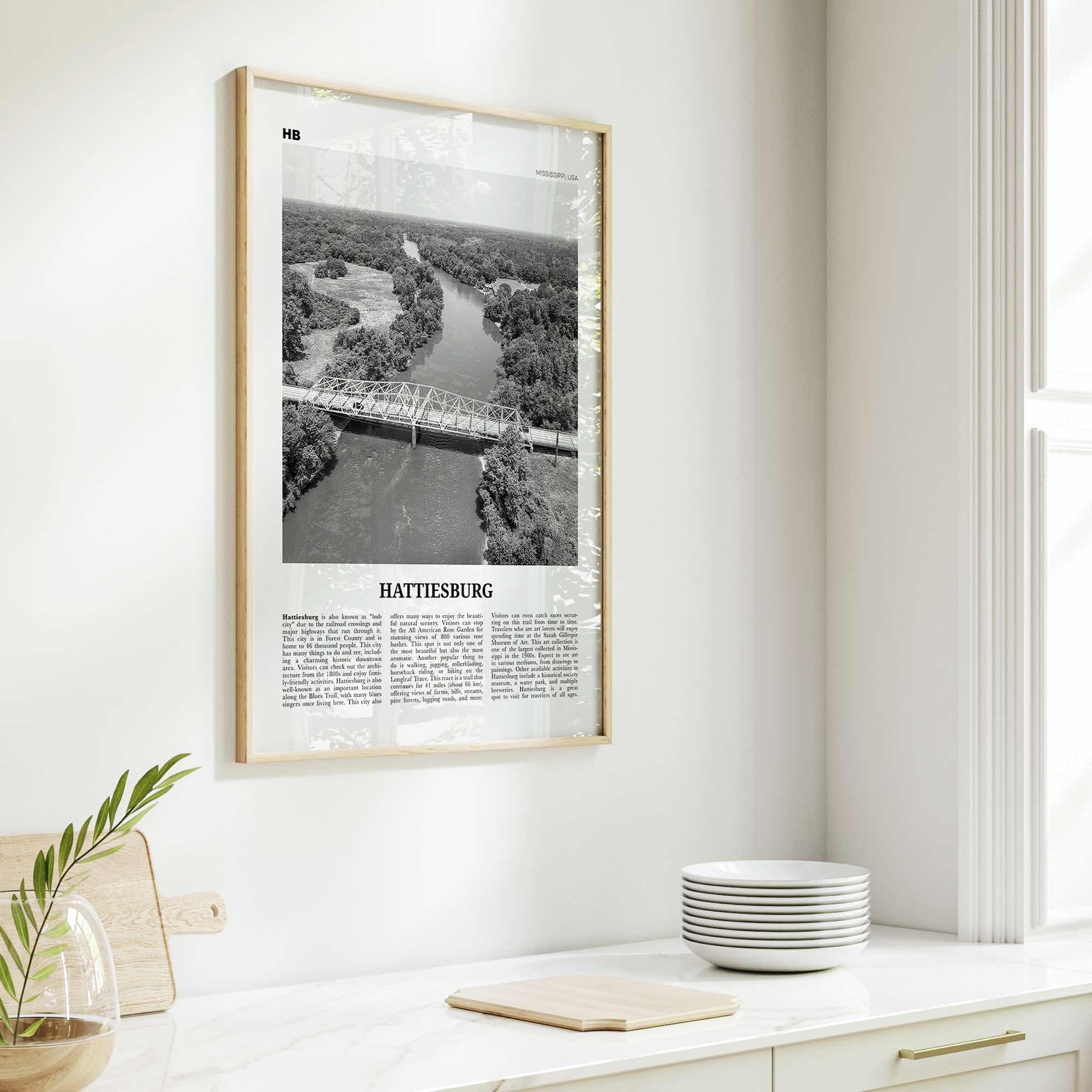 Hattiesburg Print Black and White, Hattiesburg Wall Art, Hattiesburg Poster, Hattiesburg Photo, Hattiesburg Wall Décor, Mississippi, USA