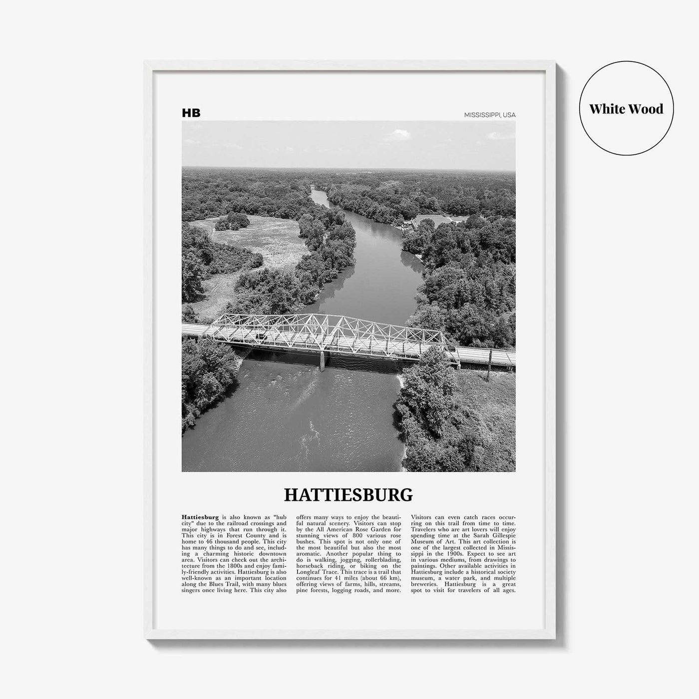 Hattiesburg Print Black and White, Hattiesburg Wall Art, Hattiesburg Poster, Hattiesburg Photo, Hattiesburg Wall Décor, Mississippi, USA