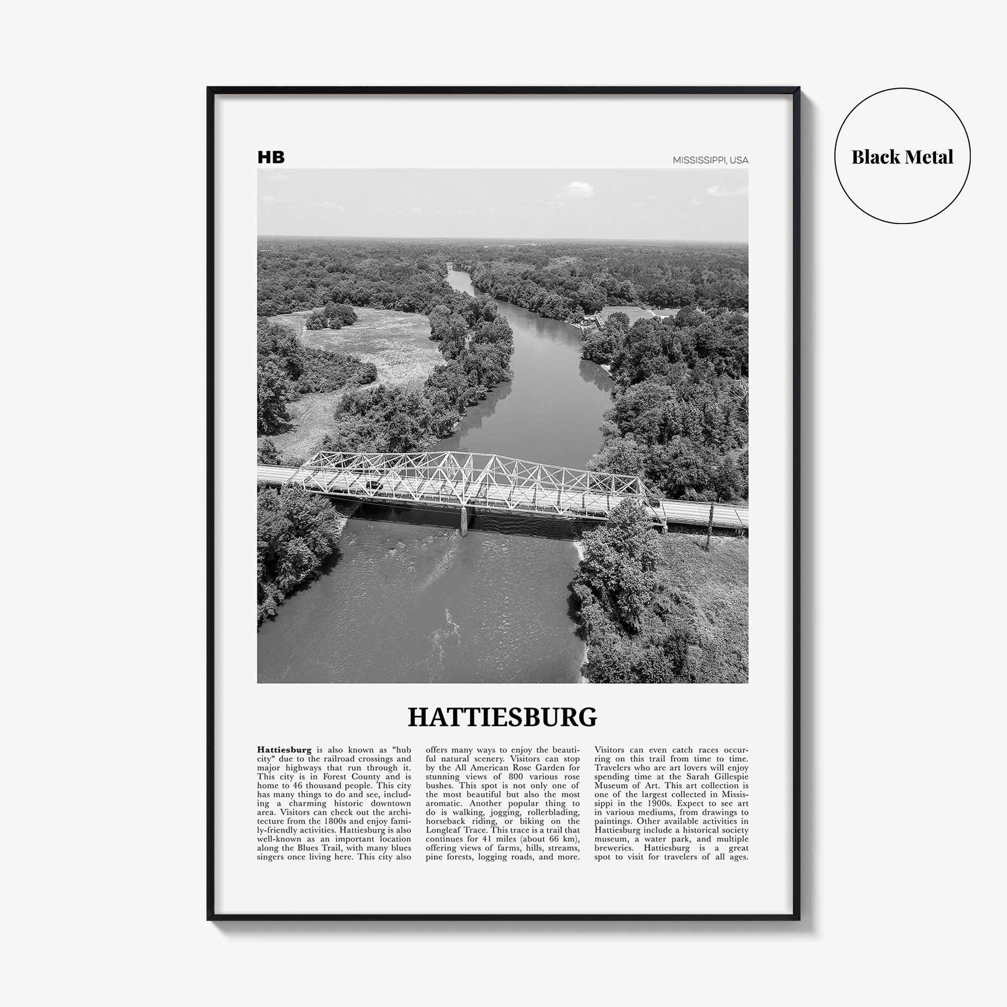 Hattiesburg Print Black and White, Hattiesburg Wall Art, Hattiesburg Poster, Hattiesburg Photo, Hattiesburg Wall Décor, Mississippi, USA