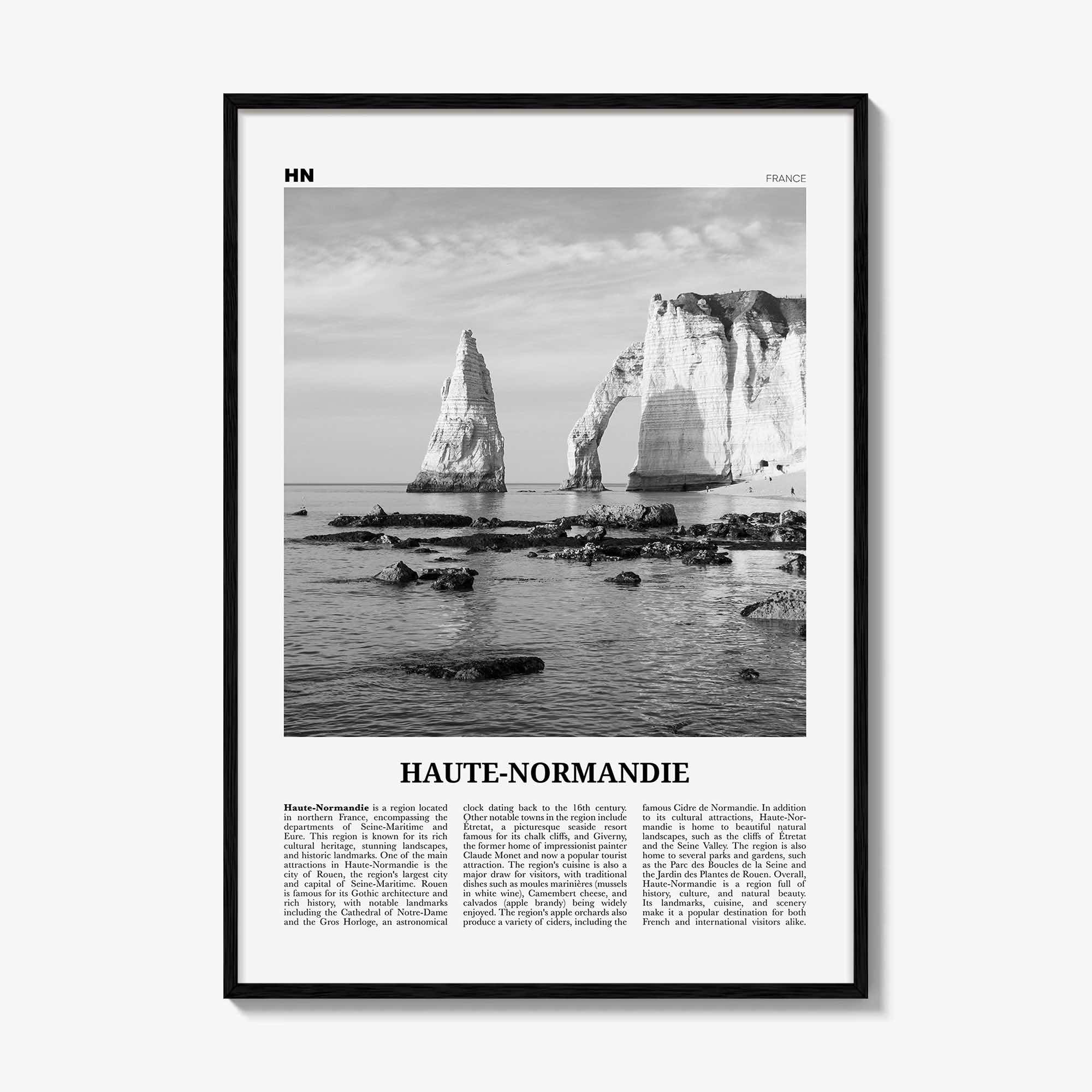 Haute Normandie Print Black and White, Haute Normandie Art, Haute Normandie Poster, Haute Normandie Photo, Wall Décor, Haute Normandie Map
