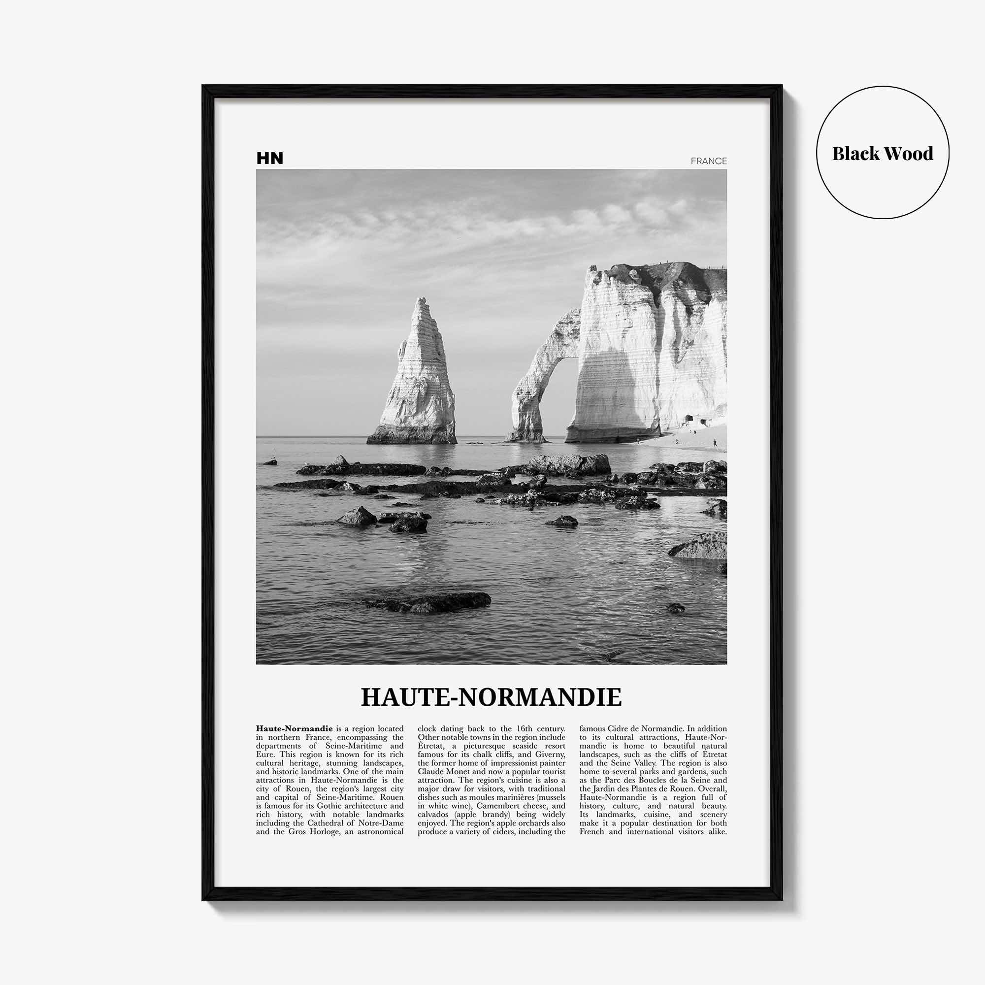 Haute Normandie Print Black and White, Haute Normandie Art, Haute Normandie Poster, Haute Normandie Photo, Wall Décor, Haute Normandie Map