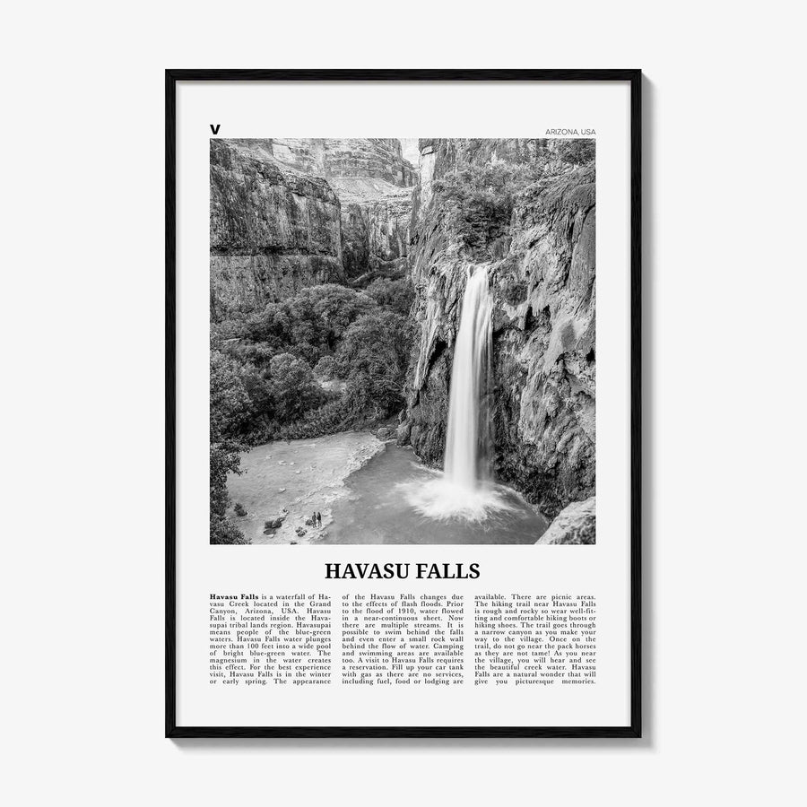 Havasu Falls Print Black and White, Havasu Falls Wall Art, Havasu Falls Poster, Havasu Falls Photo, Havasu Falls Map, Arizona