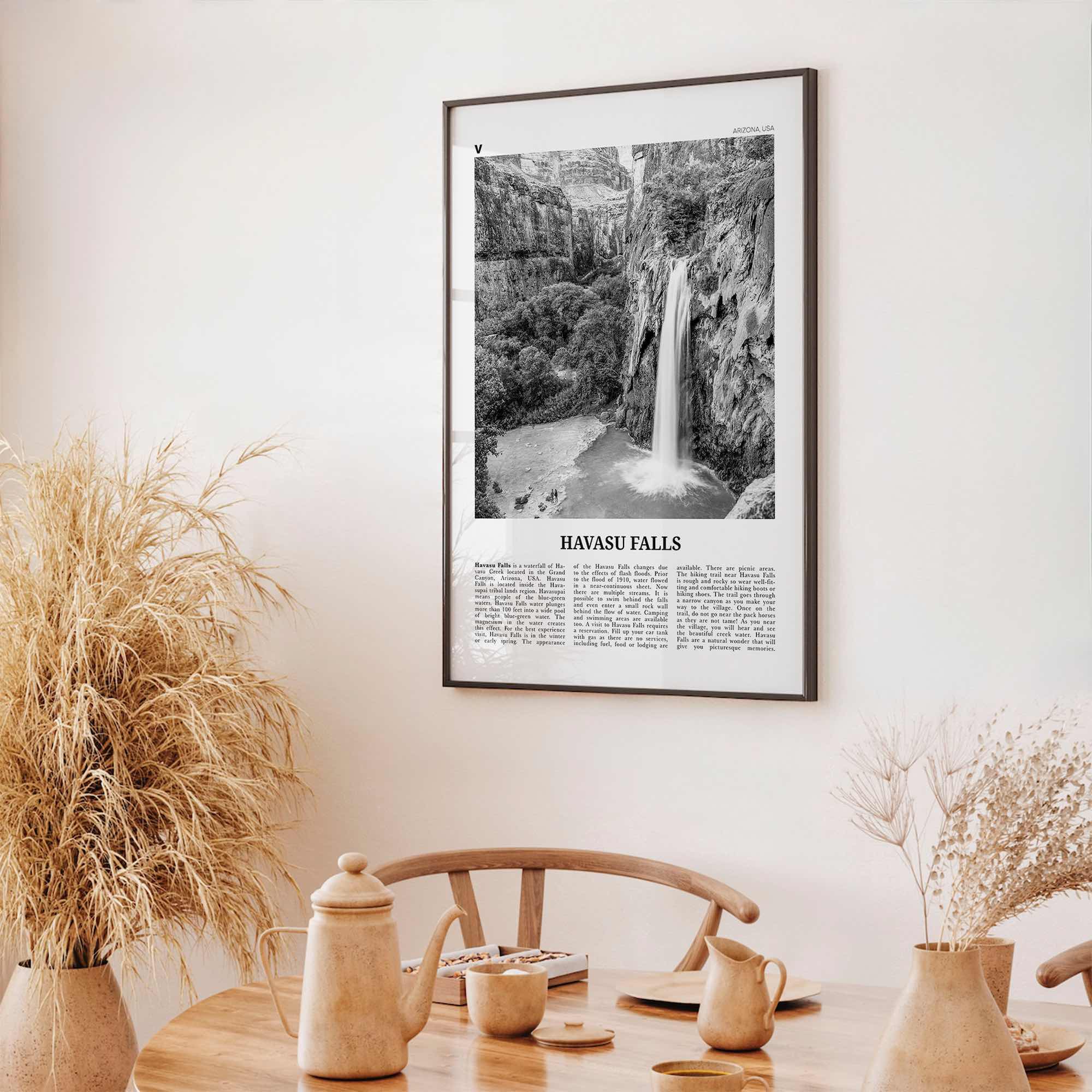 Havasu Falls Print Black and White, Havasu Falls Wall Art, Havasu Falls Poster, Havasu Falls Photo, Havasu Falls Map, Arizona