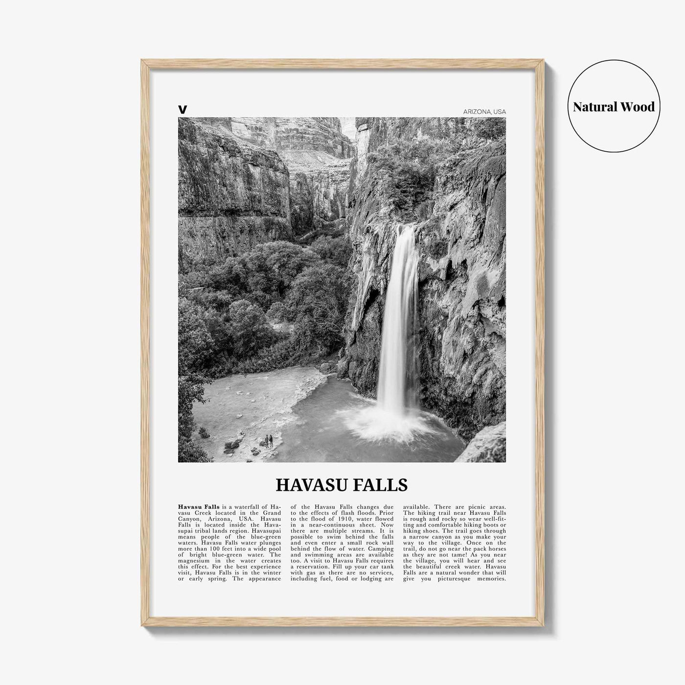Havasu Falls Print Black and White, Havasu Falls Wall Art, Havasu Falls Poster, Havasu Falls Photo, Havasu Falls Map, Arizona