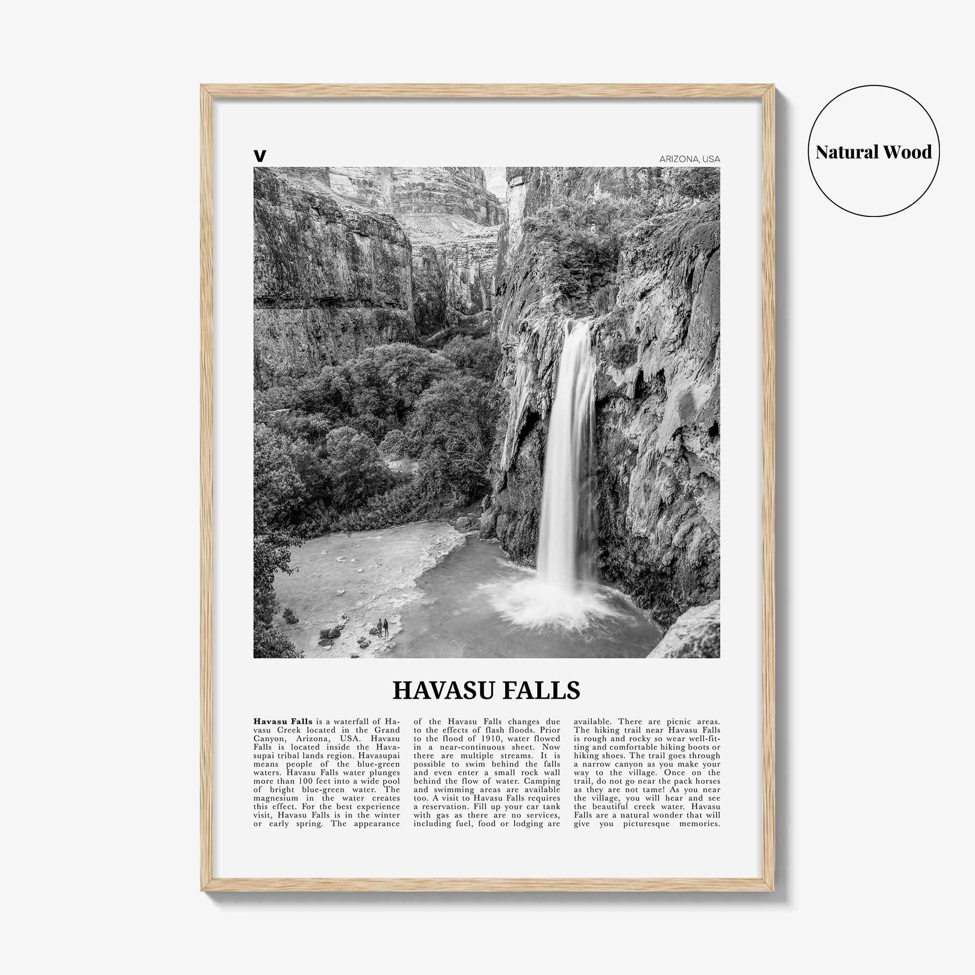 Havasu Falls Print Black and White, Havasu Falls Wall Art, Havasu Falls Poster, Havasu Falls Photo, Havasu Falls Map, Arizona