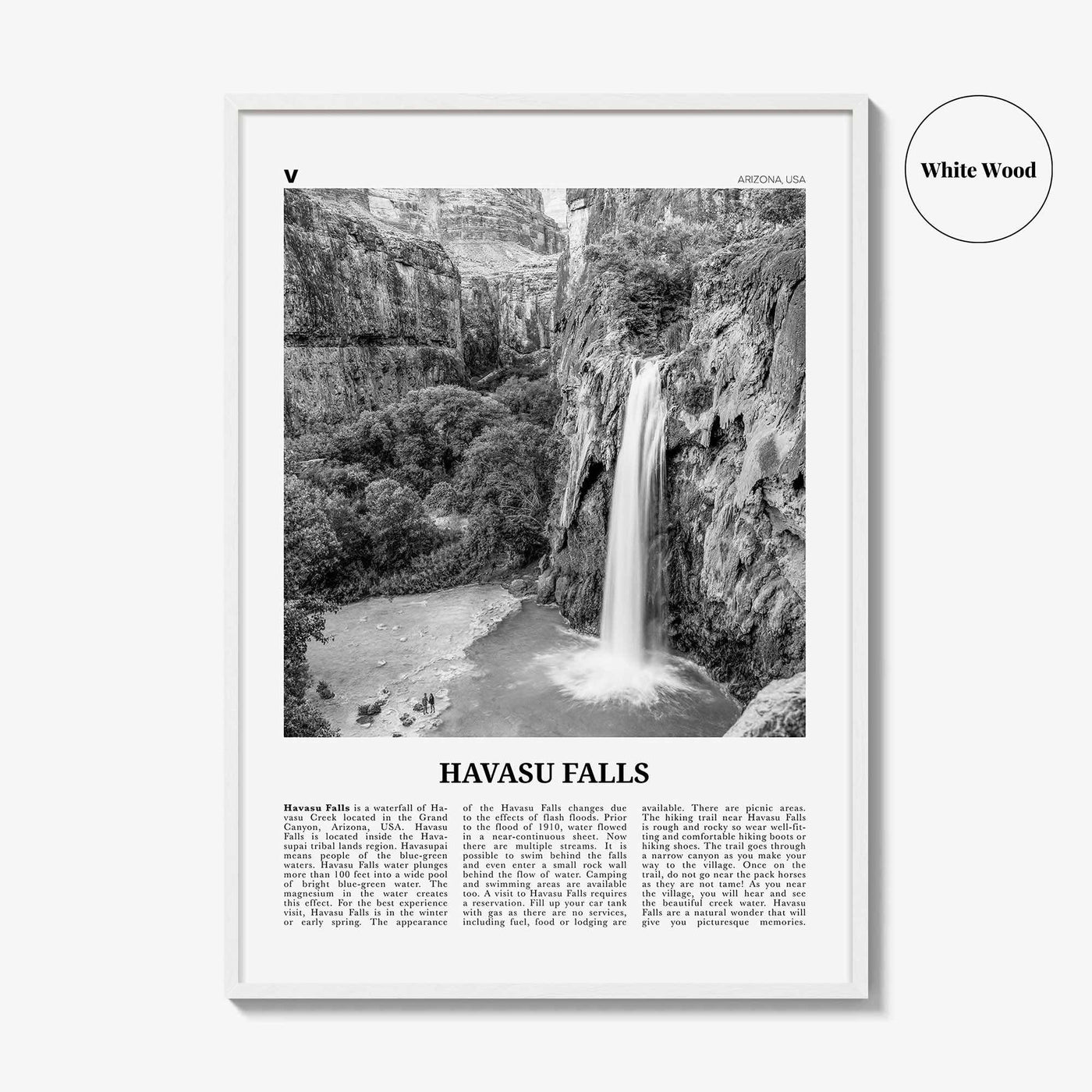 Havasu Falls Print Black and White, Havasu Falls Wall Art, Havasu Falls Poster, Havasu Falls Photo, Havasu Falls Map, Arizona