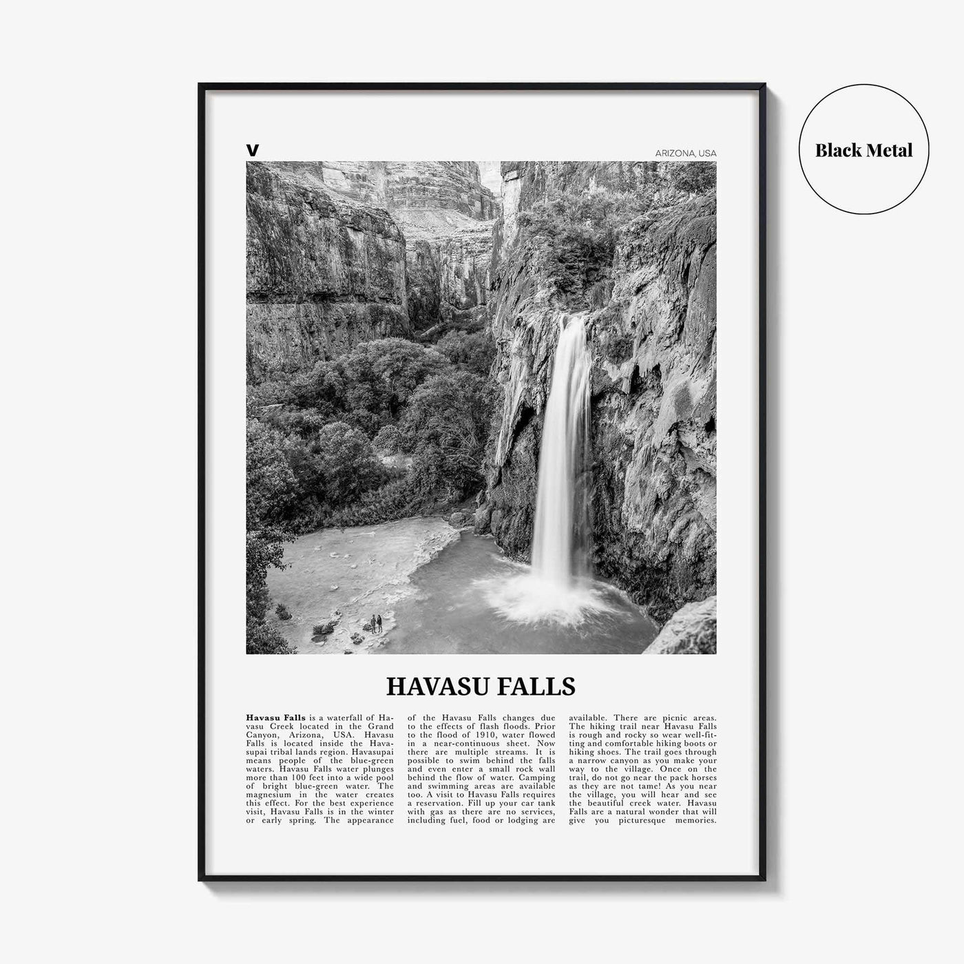 Havasu Falls Print Black and White, Havasu Falls Wall Art, Havasu Falls Poster, Havasu Falls Photo, Havasu Falls Map, Arizona