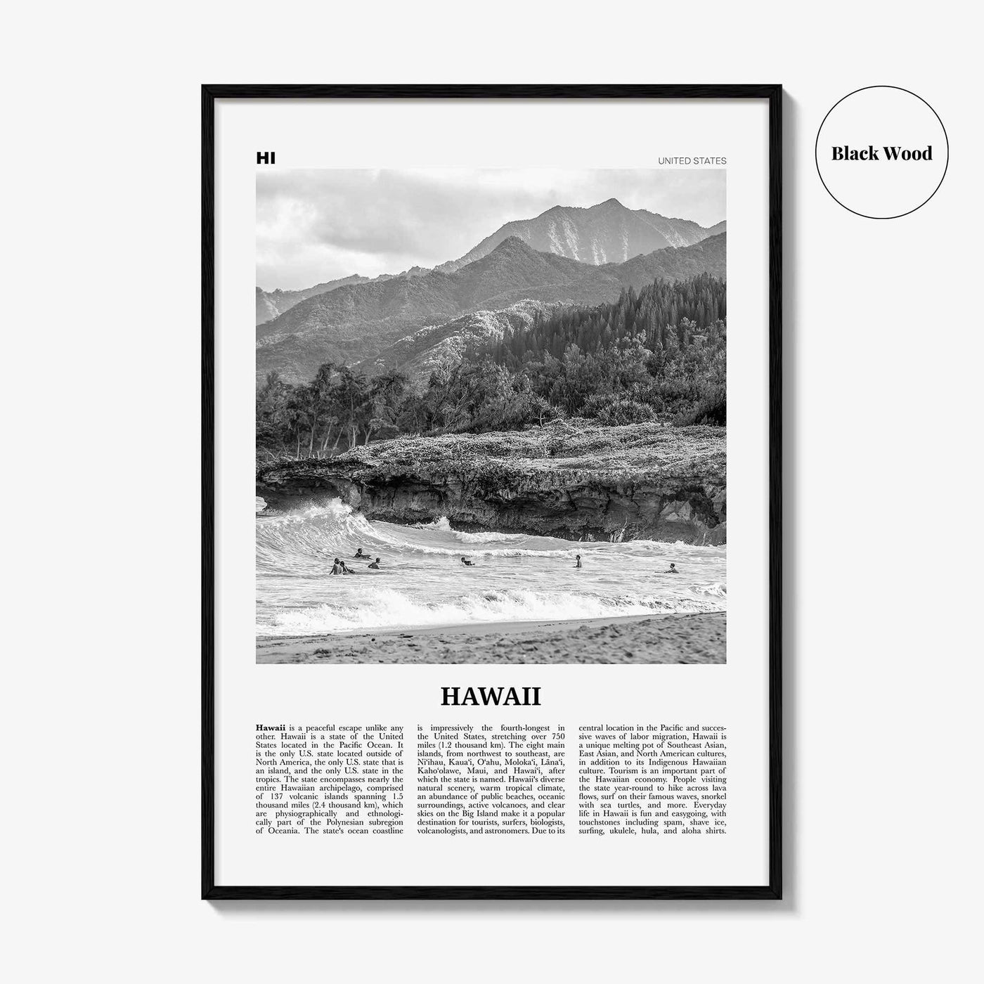 Hawaii Print Black and White No 1, Hawaii Wall Art, Hawaii Poster, Hawaii Photo, Hawaii Wall Decor, Hawaiian Islands Poster Print