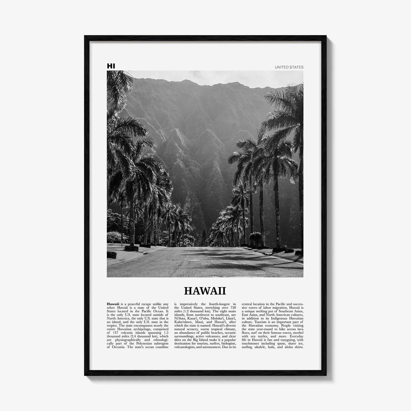 Hawaii Print Black and White No 2, Hawaii Wall Art, Hawaii Poster, Hawaii Photo, Hawaii Wall Decor, Hawaiian Islands Poster Print