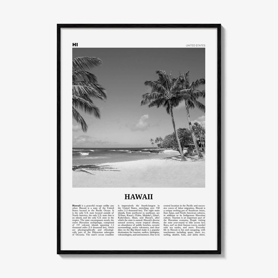 Hawaii Print Black and White No 4, Hawaii Wall Art, Hawaii Poster, Hawaii Photo, Hawaii Wall Décor, Hawaii Map, United States