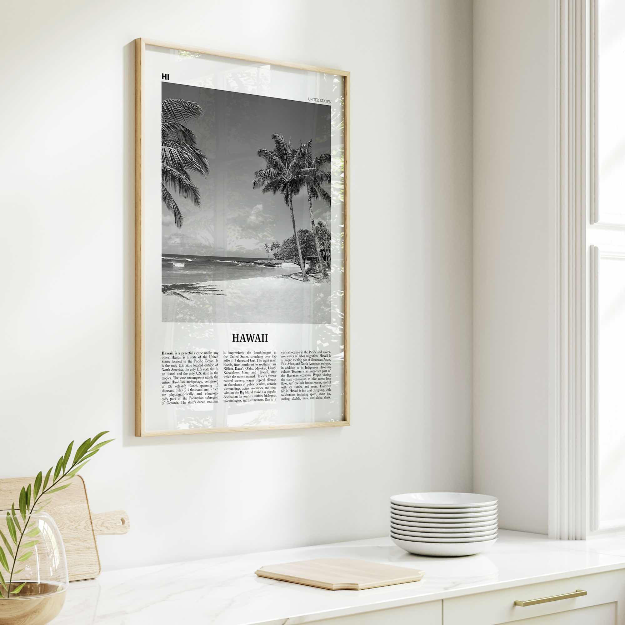 Hawaii Print Black and White No 4, Hawaii Wall Art, Hawaii Poster, Hawaii Photo, Hawaii Wall Décor, Hawaii Map, United States