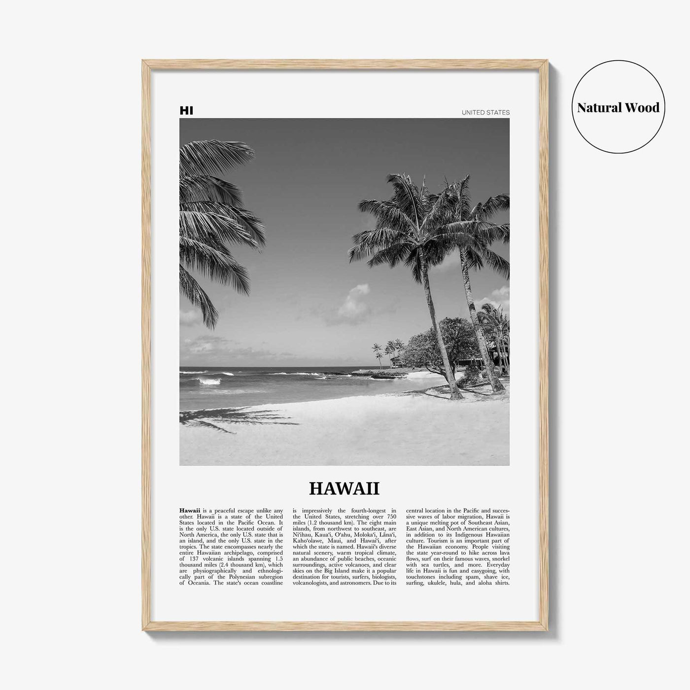 Hawaii Print Black and White No 4, Hawaii Wall Art, Hawaii Poster, Hawaii Photo, Hawaii Wall Décor, Hawaii Map, United States