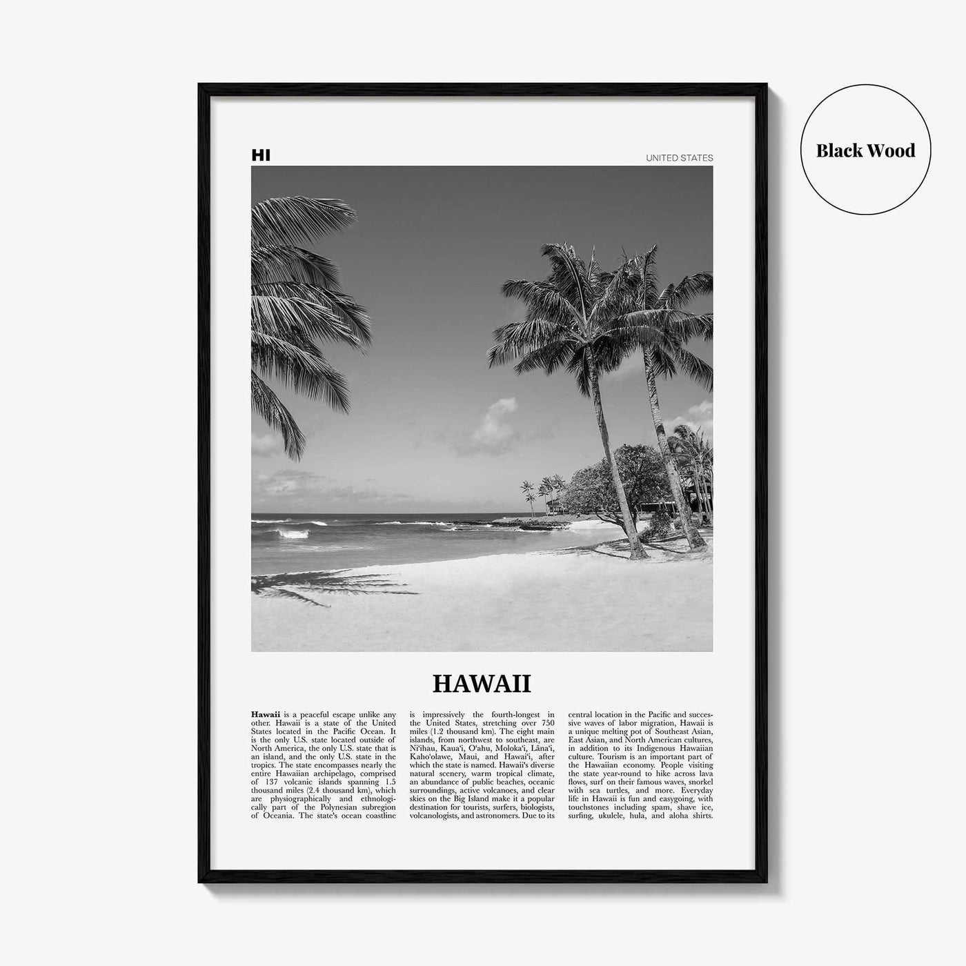 Hawaii Print Black and White No 4, Hawaii Wall Art, Hawaii Poster, Hawaii Photo, Hawaii Wall Décor, Hawaii Map, United States