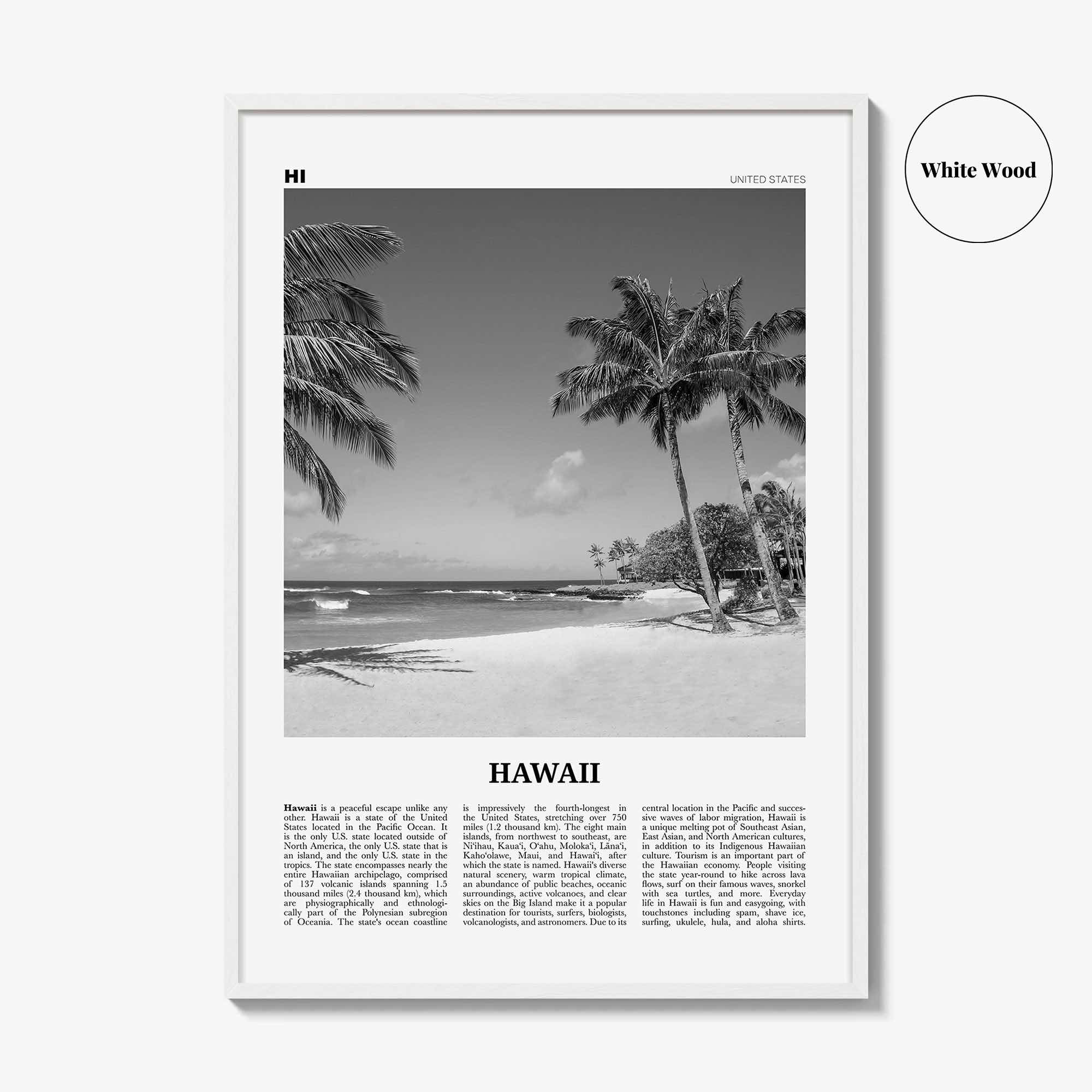 Hawaii Print Black and White No 4, Hawaii Wall Art, Hawaii Poster, Hawaii Photo, Hawaii Wall Décor, Hawaii Map, United States