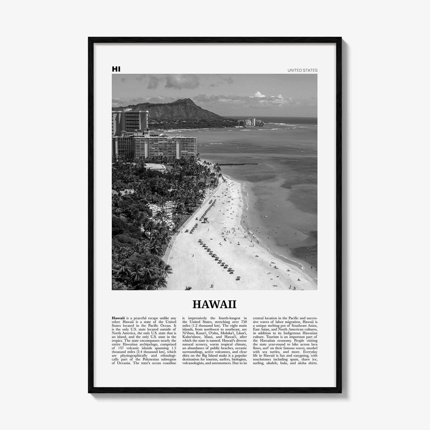 Hawaii Print Black and White No 5, Hawaii Wall Art, Hawaii Poster, Hawaii Photo, Hawaii Wall Décor, Hawaii Map, United States