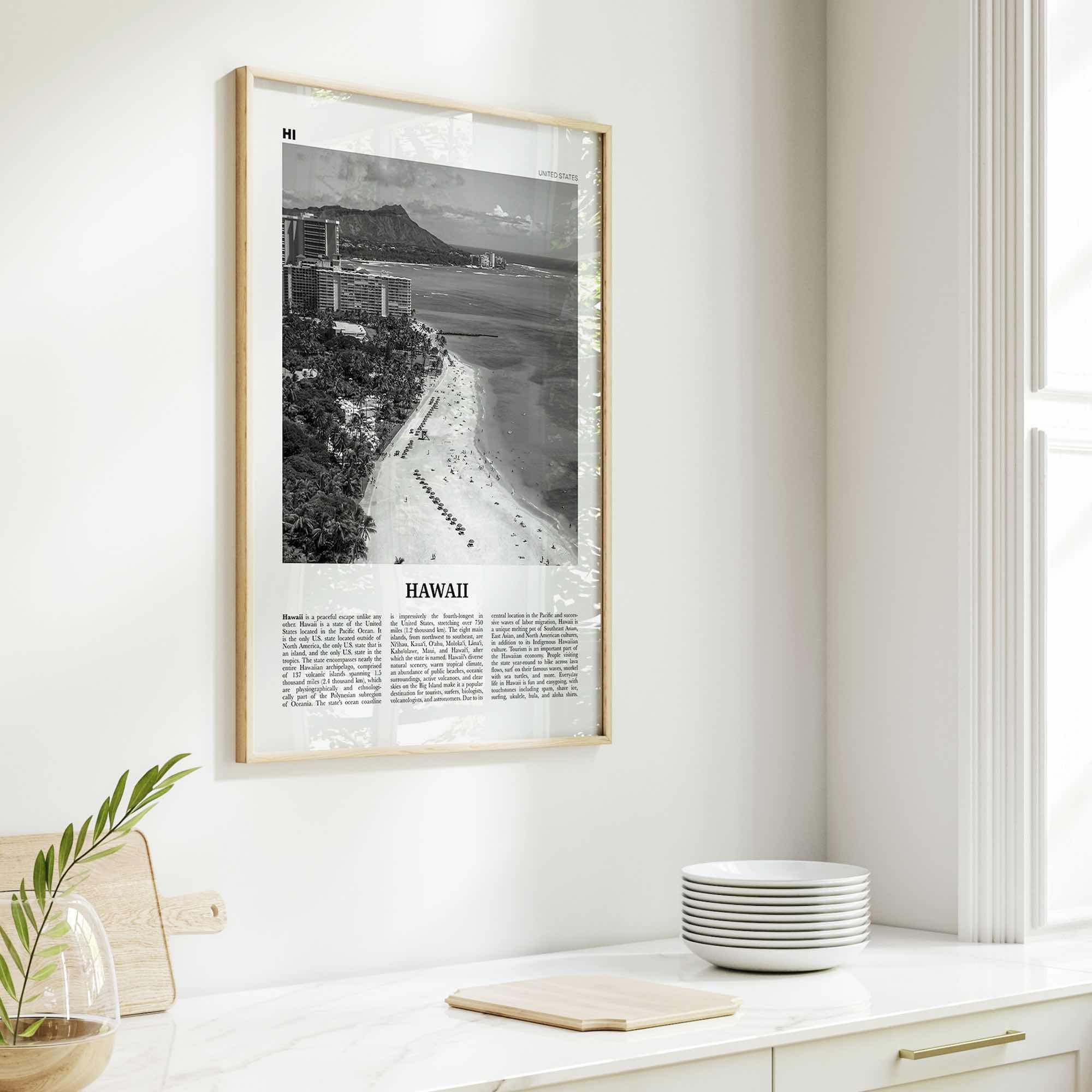 Hawaii Print Black and White No 5, Hawaii Wall Art, Hawaii Poster, Hawaii Photo, Hawaii Wall Décor, Hawaii Map, United States