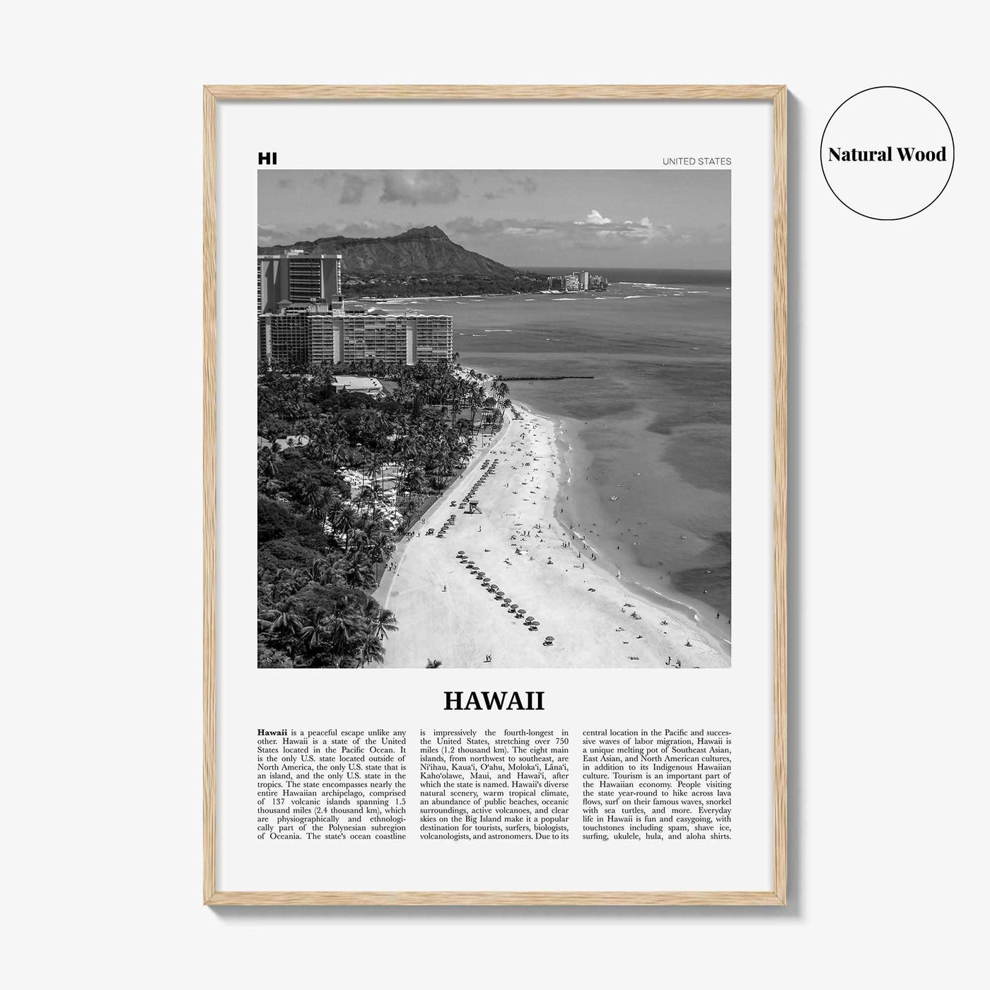 Hawaii Print Black and White No 5, Hawaii Wall Art, Hawaii Poster, Hawaii Photo, Hawaii Wall Décor, Hawaii Map, United States