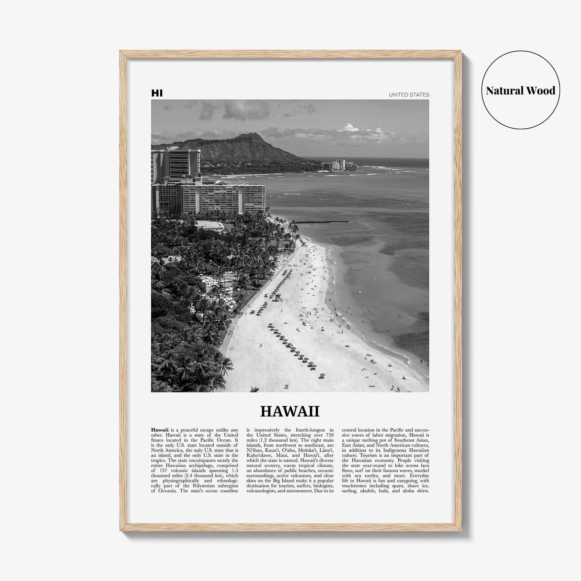 Hawaii Print Black and White No 5, Hawaii Wall Art, Hawaii Poster, Hawaii Photo, Hawaii Wall Décor, Hawaii Map, United States