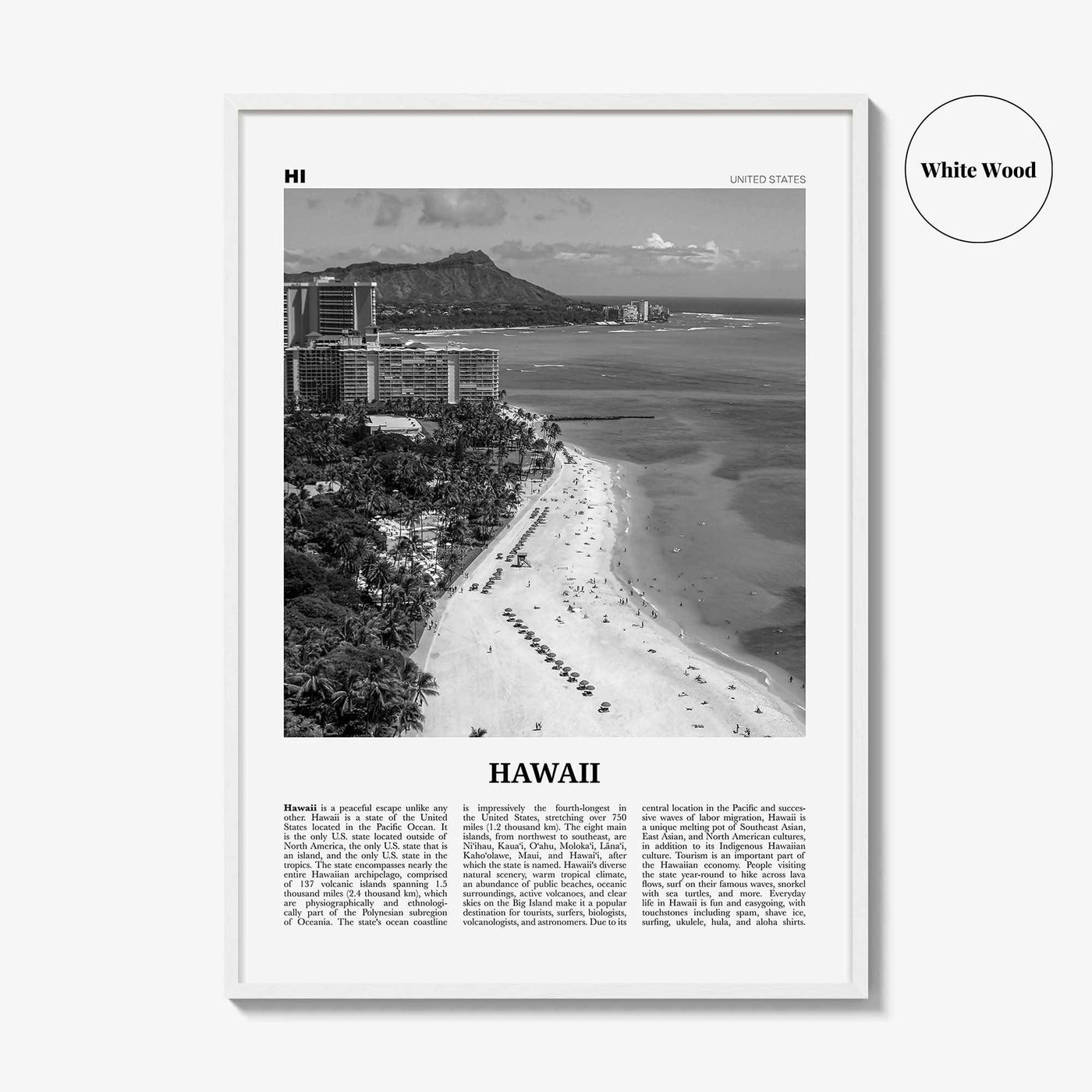 Hawaii Print Black and White No 5, Hawaii Wall Art, Hawaii Poster, Hawaii Photo, Hawaii Wall Décor, Hawaii Map, United States