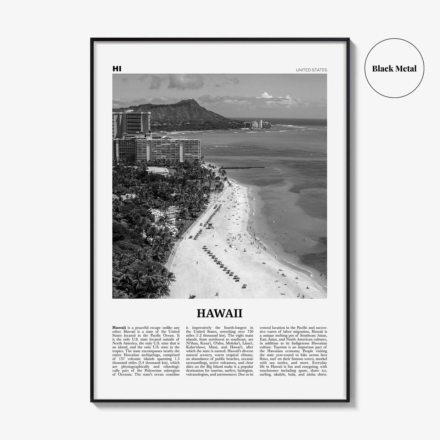 Hawaii Print Black and White No 5, Hawaii Wall Art, Hawaii Poster, Hawaii Photo, Hawaii Wall Décor, Hawaii Map, United States