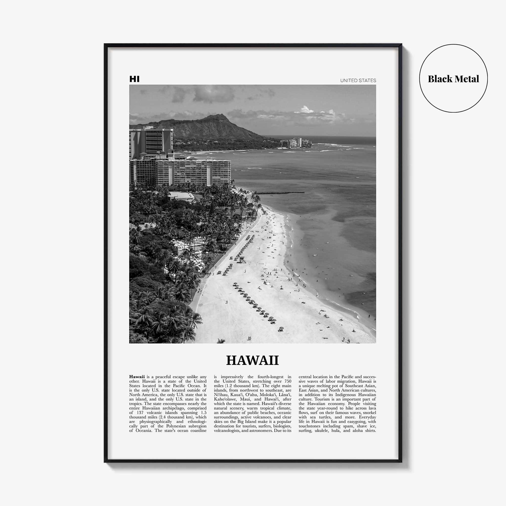 Hawaii Print Black and White No 5, Hawaii Wall Art, Hawaii Poster, Hawaii Photo, Hawaii Wall Décor, Hawaii Map, United States
