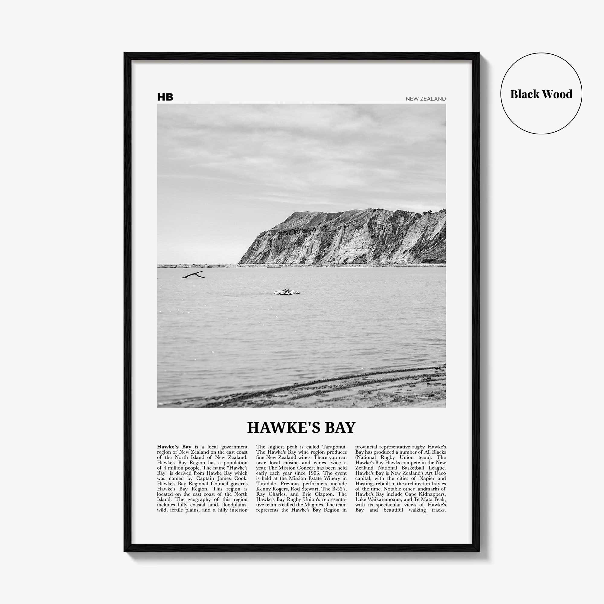 Hawkes Bay Print Black and White, Hawkes Bay Wall Art, Hawkes Bay Poster, Hawkes Bay Photo, Hawkes Bay Map, Hawkes Bay Decor, New Zealand