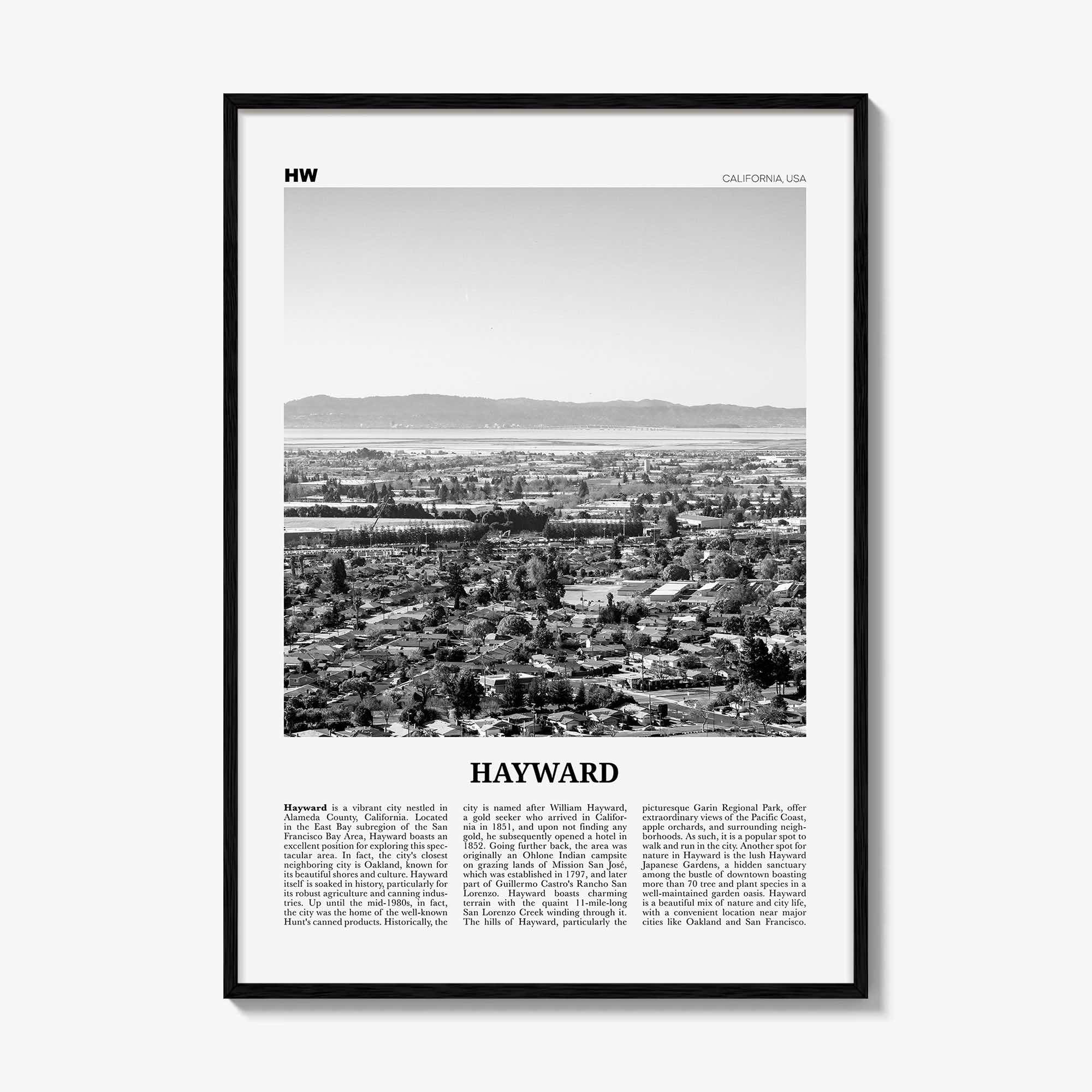 Hayward Print Black and White, Hayward Wall Art, Hayward Poster, Hayward Photo, Hayward Wall Décor, Hayward Map, California, USA