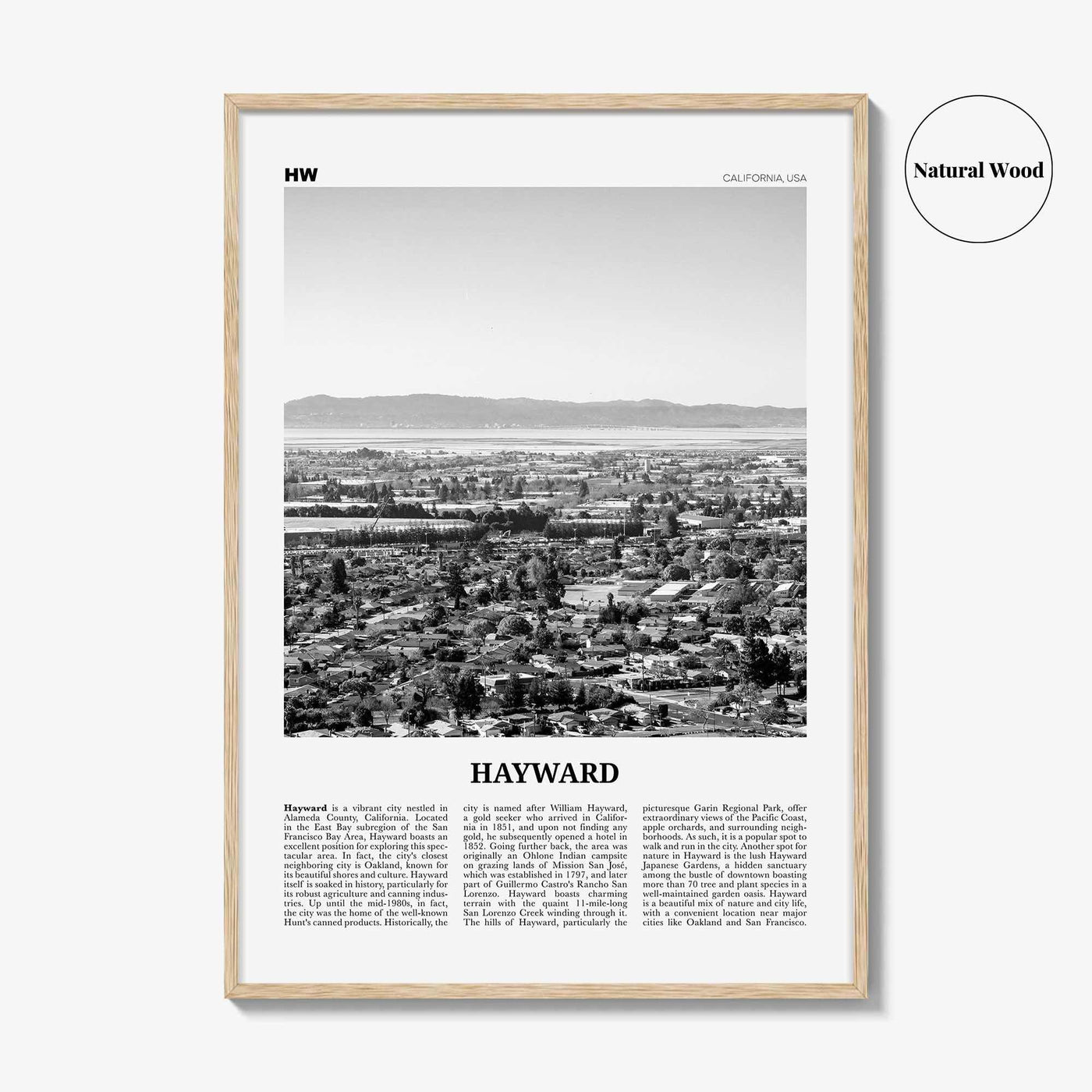 Hayward Print Black and White, Hayward Wall Art, Hayward Poster, Hayward Photo, Hayward Wall Décor, Hayward Map, California, USA