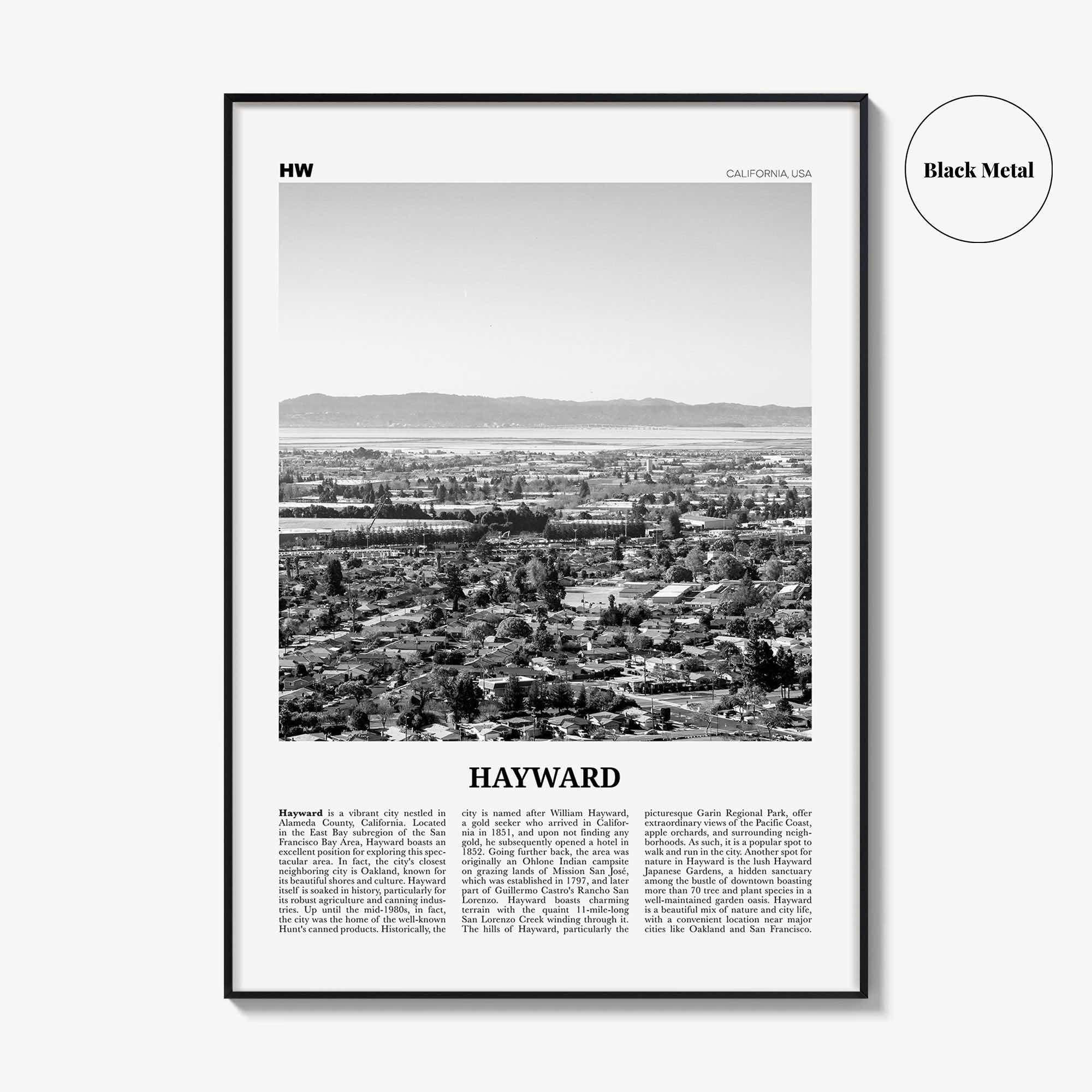 Hayward Print Black and White, Hayward Wall Art, Hayward Poster, Hayward Photo, Hayward Wall Décor, Hayward Map, California, USA