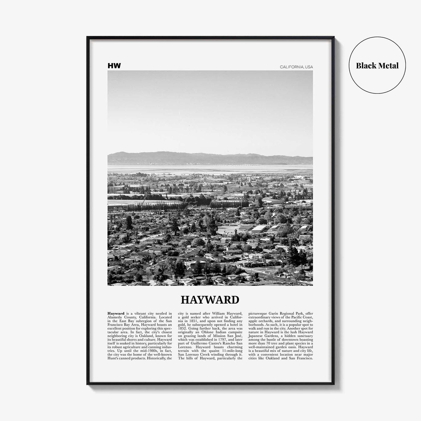 Hayward Print Black and White, Hayward Wall Art, Hayward Poster, Hayward Photo, Hayward Wall Décor, Hayward Map, California, USA
