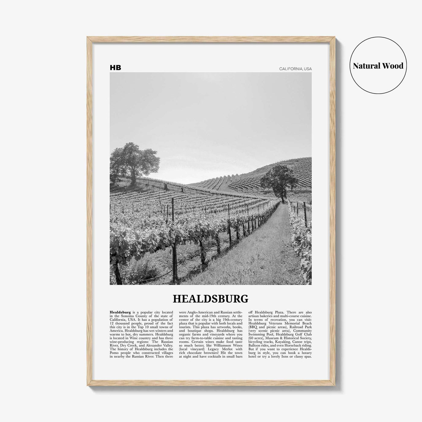 Healdsburg Print Black and White, Healdsburg Wall Art, Healdsburg Poster, Healdsburg Photo, Healdsburg Map, Healdsburg Decor, California
