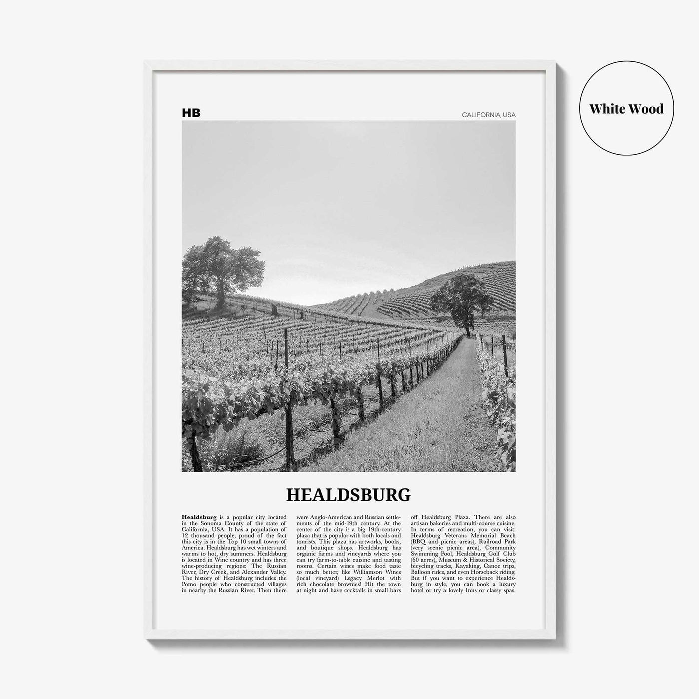 Healdsburg Print Black and White, Healdsburg Wall Art, Healdsburg Poster, Healdsburg Photo, Healdsburg Map, Healdsburg Decor, California