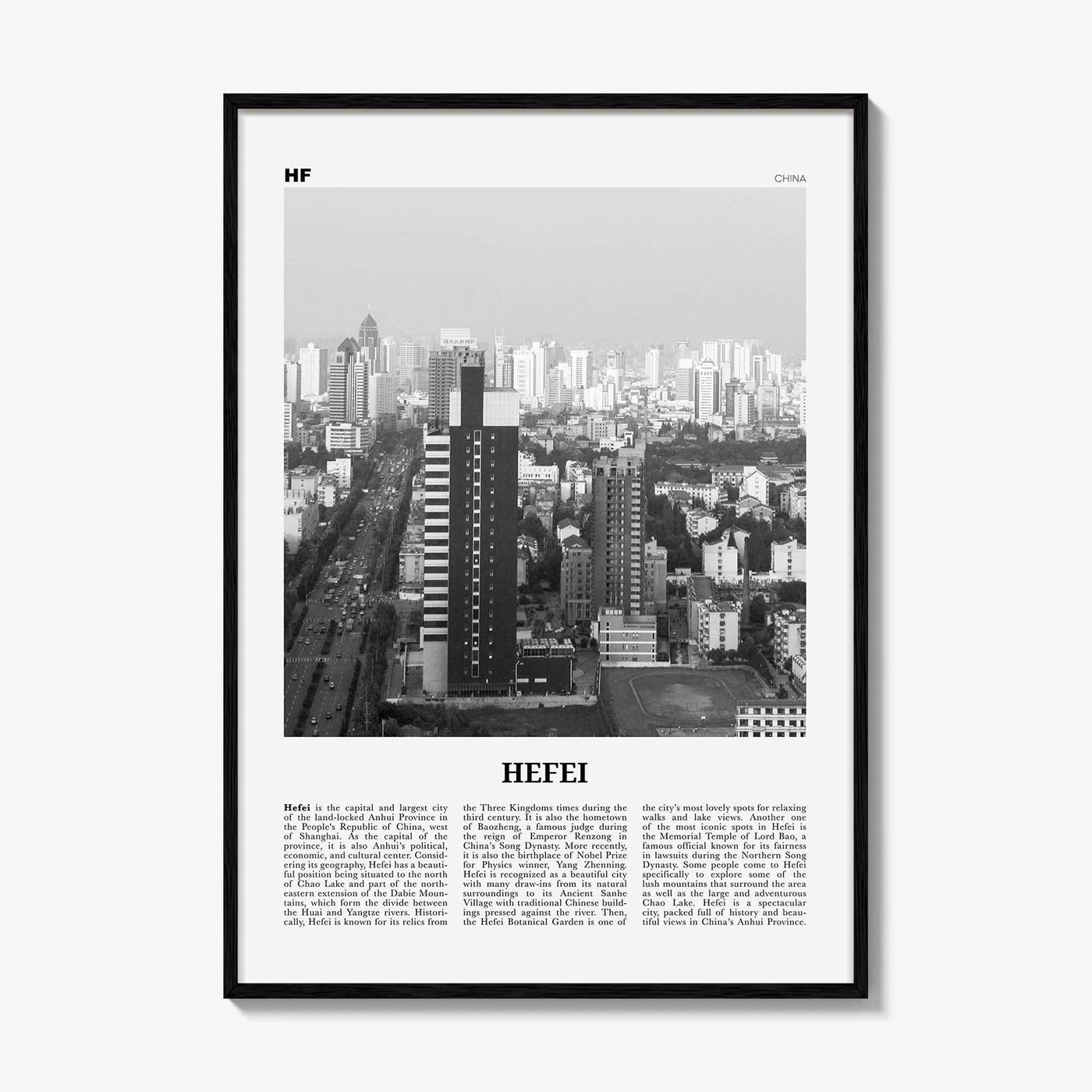 Hefei Print Black and White, Hefei Wall Art, Hefei Poster, Hefei Photo, Hefei Wall Décor, Hefei Map, China