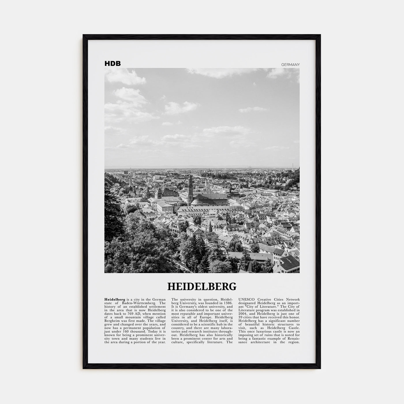 Heidelberg Travel B&W Poster