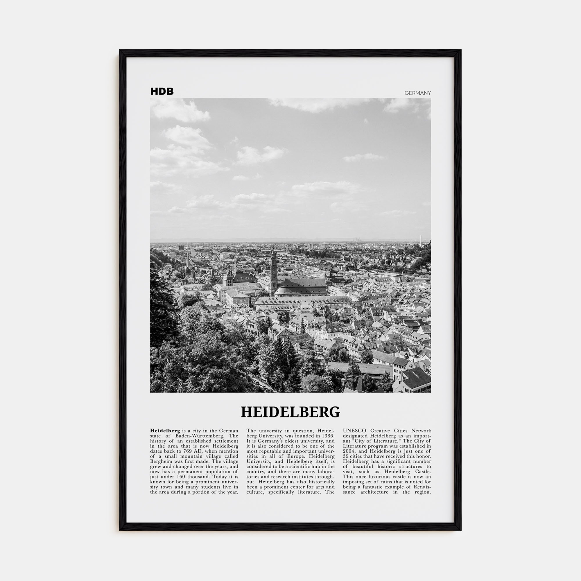 Heidelberg Travel B&W Poster