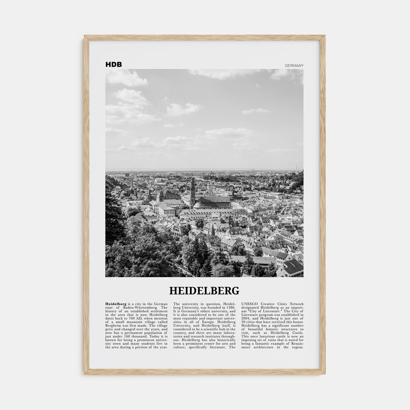 Heidelberg Travel B&W Poster