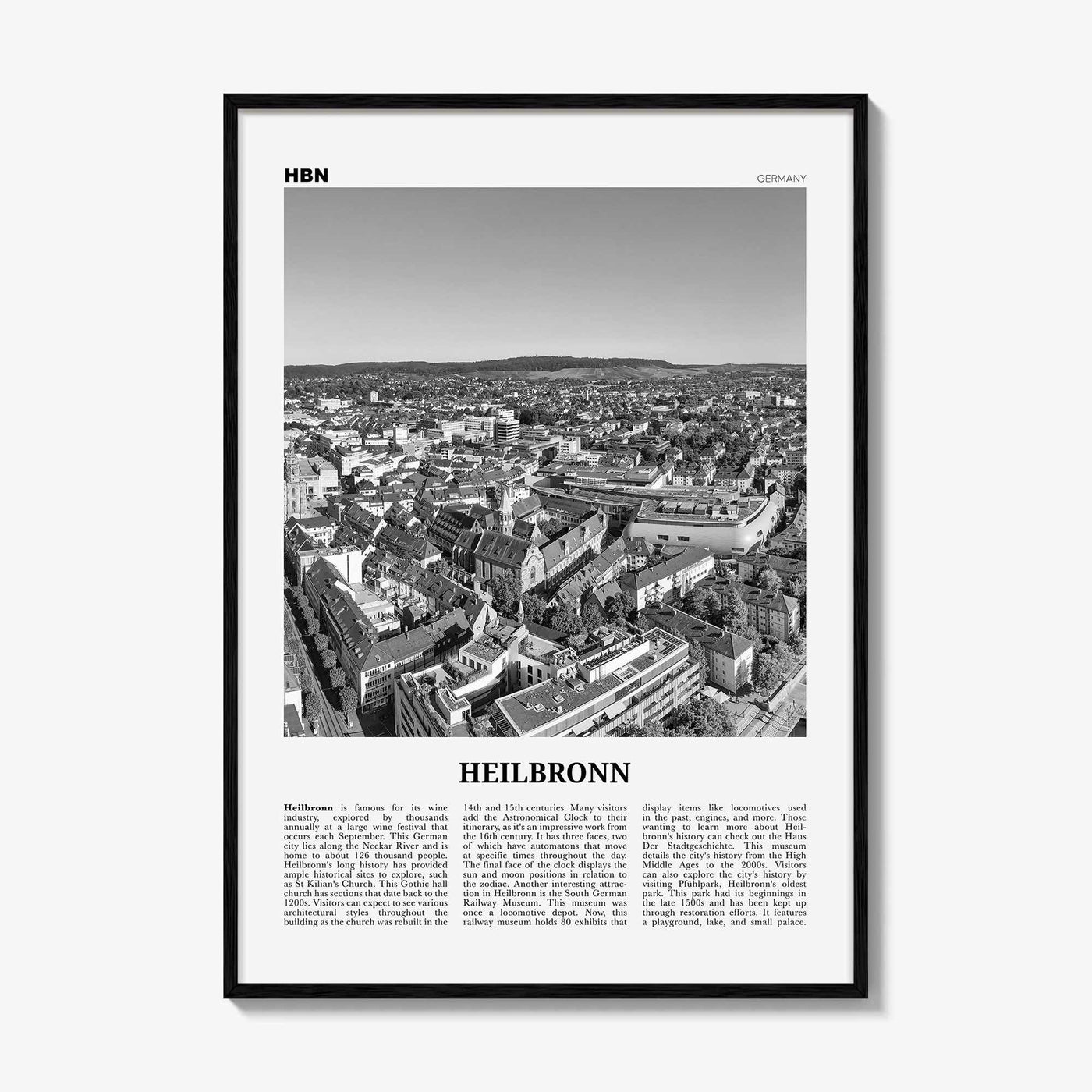 Heilbronn Print Black and White, Heilbronn Wall Art, Heilbronn Poster, Heilbronn Photo, Heilbronn Wall Décor, Heilbronn Map, Germany