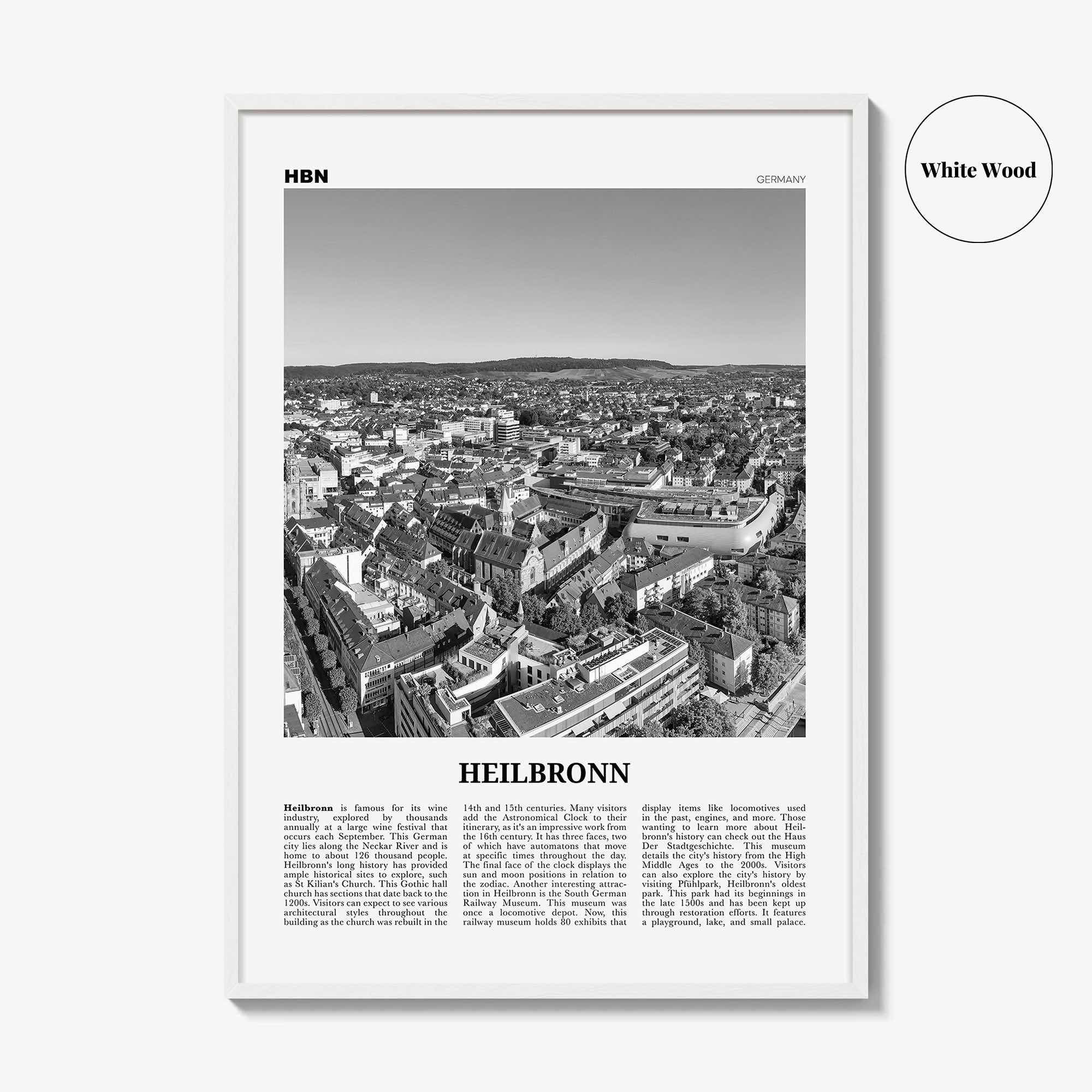 Heilbronn Print Black and White, Heilbronn Wall Art, Heilbronn Poster, Heilbronn Photo, Heilbronn Wall Décor, Heilbronn Map, Germany