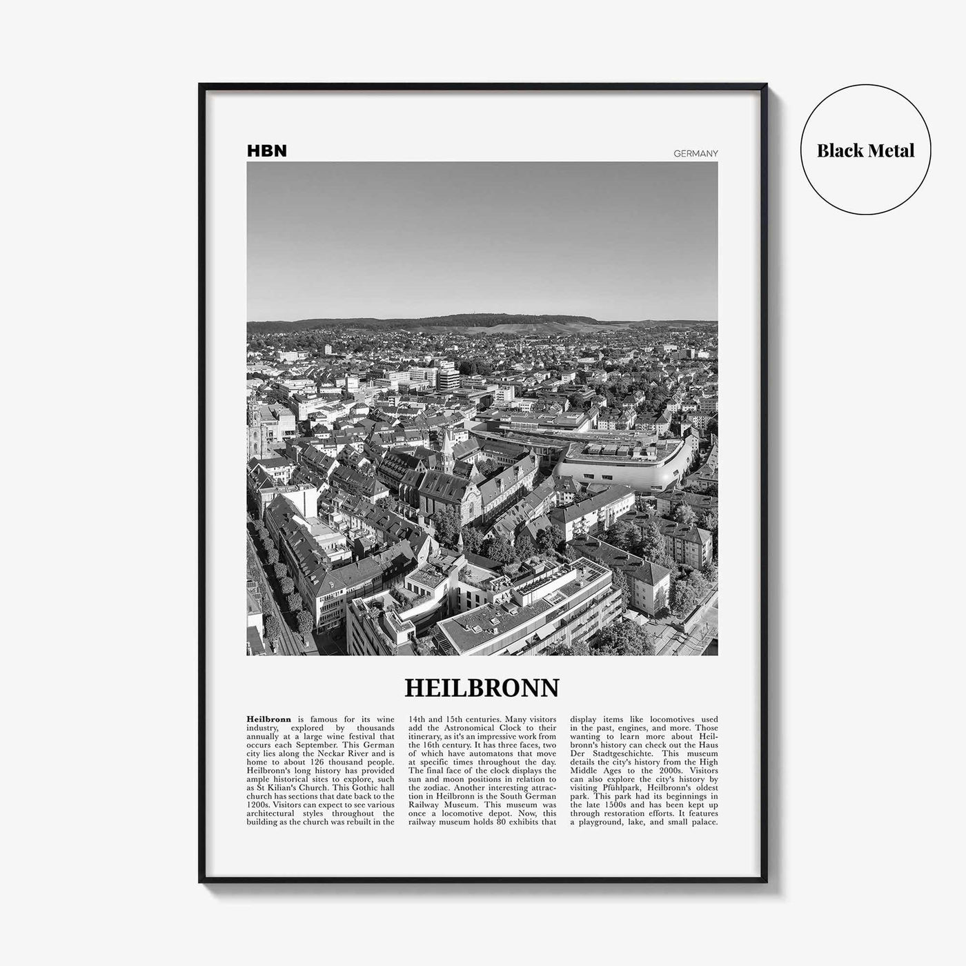 Heilbronn Print Black and White, Heilbronn Wall Art, Heilbronn Poster, Heilbronn Photo, Heilbronn Wall Décor, Heilbronn Map, Germany
