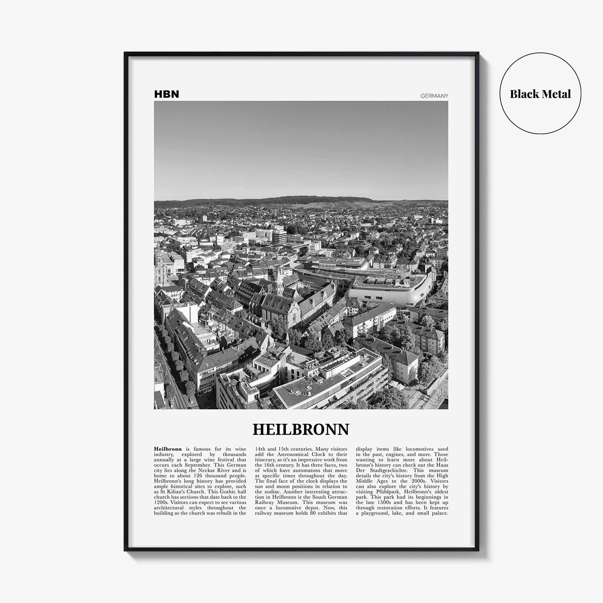 Heilbronn Print Black and White, Heilbronn Wall Art, Heilbronn Poster, Heilbronn Photo, Heilbronn Wall Décor, Heilbronn Map, Germany