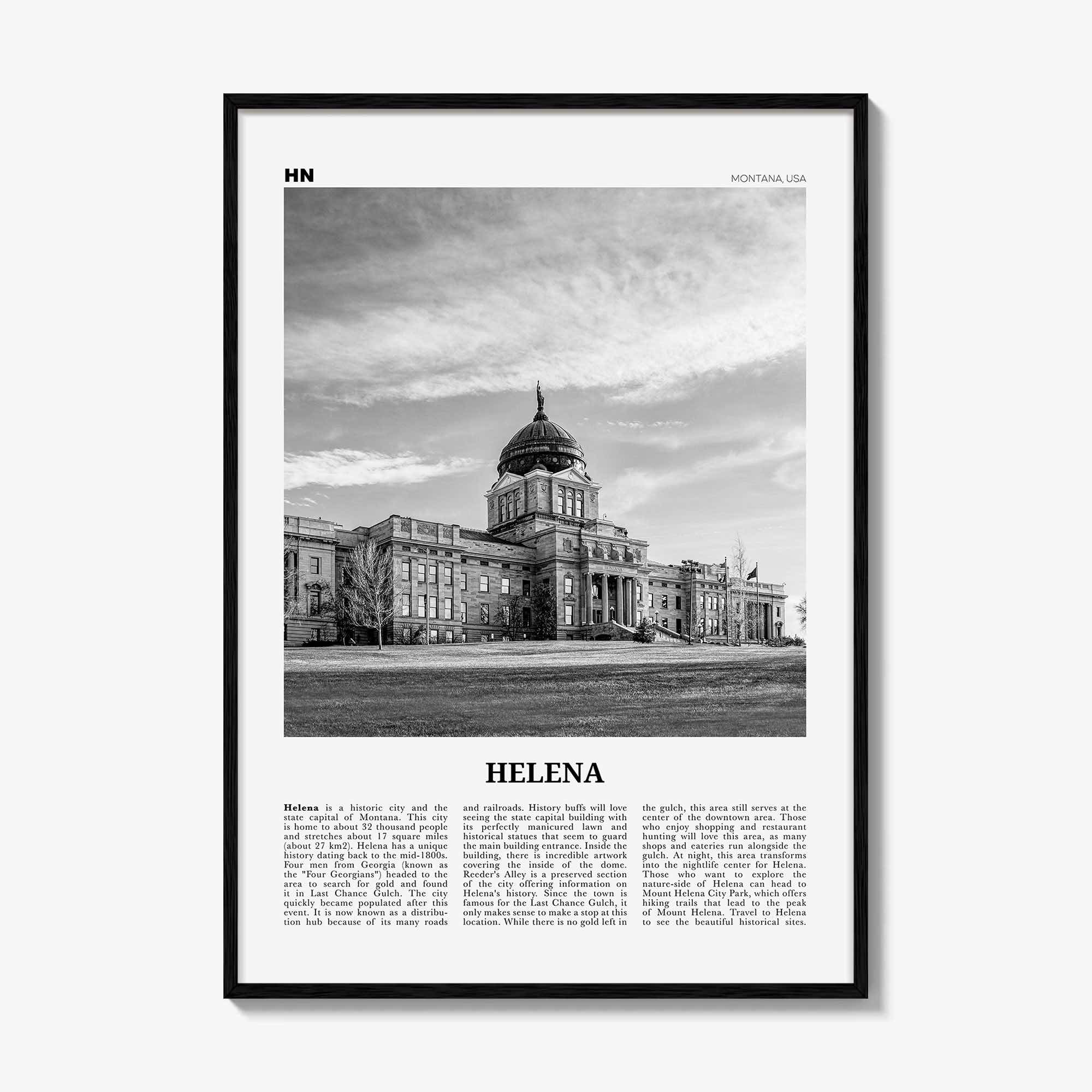 Helena Print Black and White No 1, Helena Wall Art, Helena Poster, Helena Photo, Helena Wall Décor, Helena Map, Montana, USA